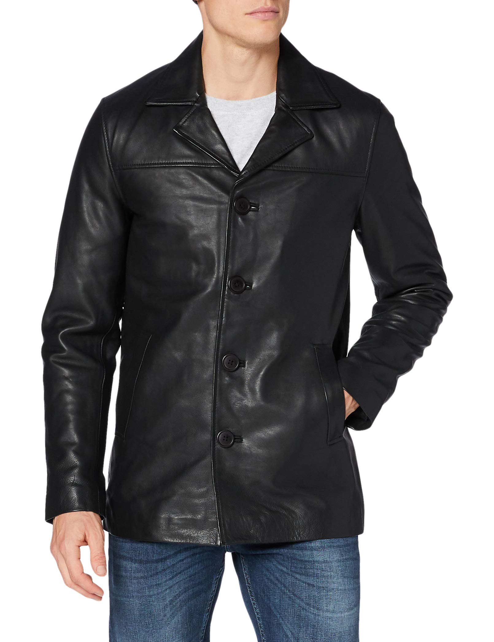 Schott NYC Men's Lcmaine2 Leather Jacket, Black, Medium