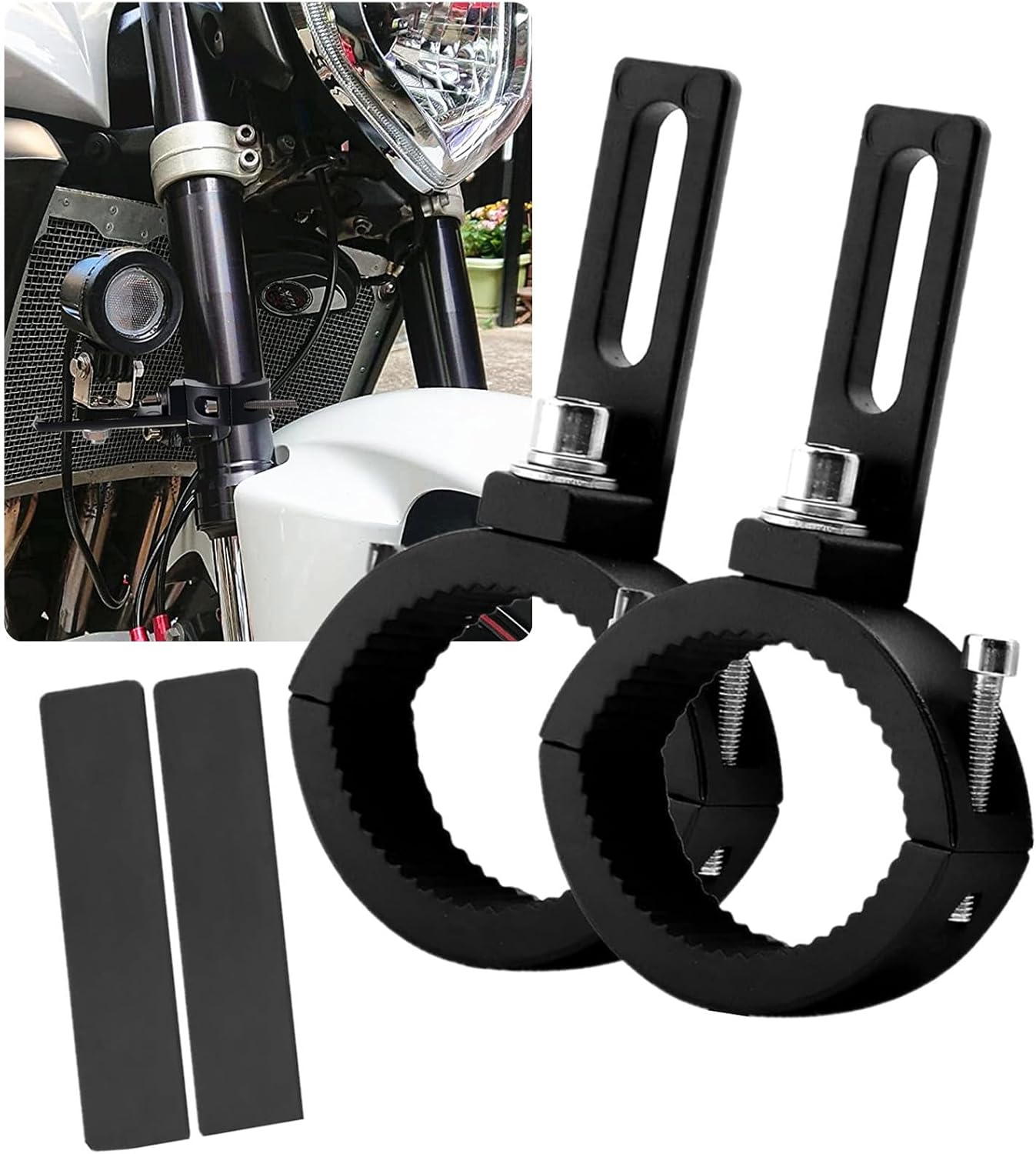 Motorcycle Spotlight Mount Brackets, Motorbike Tube Clamp Turn Signal Mounting Clamp Fog Light Holder Adjustable Light Holders Fits Tube 1" 2PCS (S)