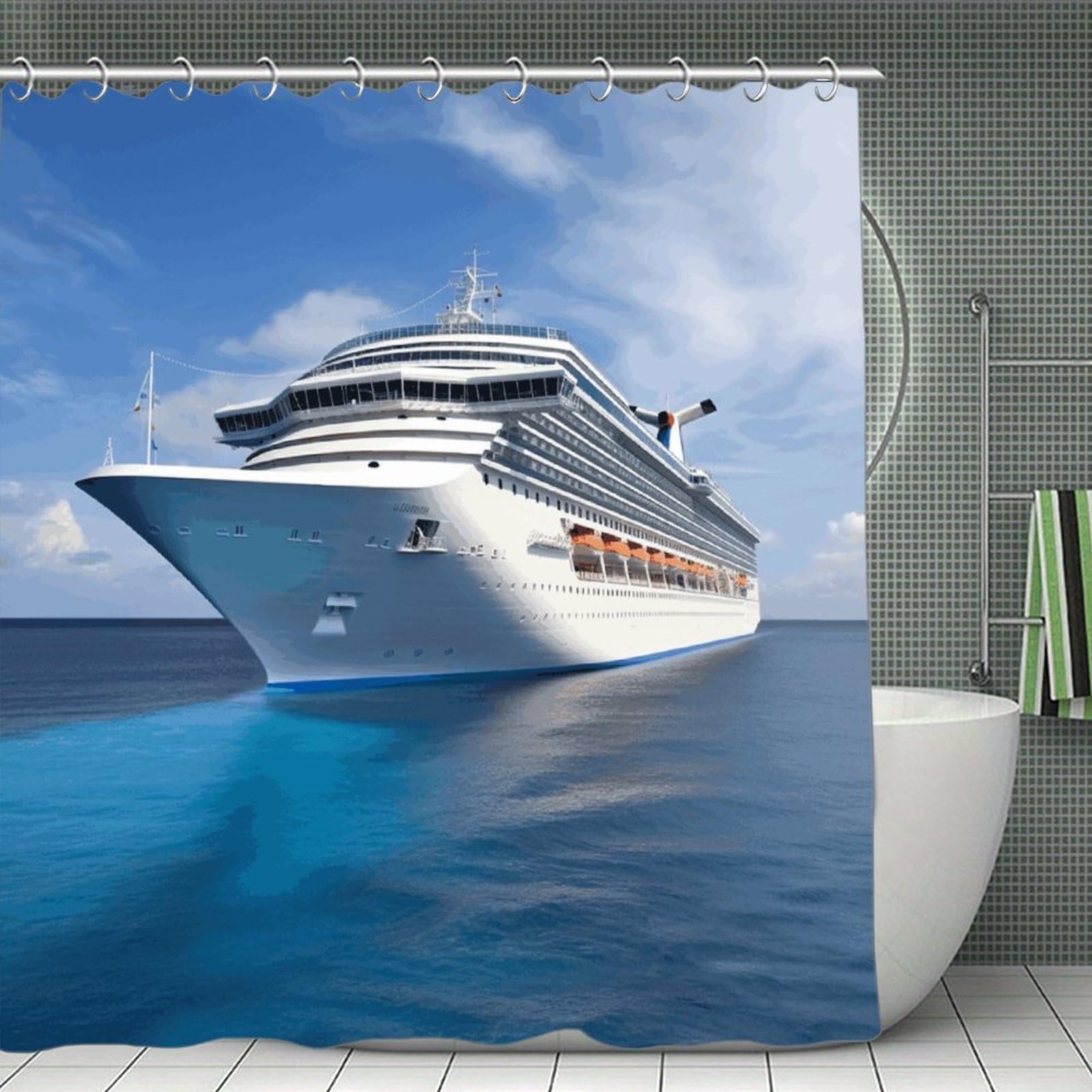 VstaDank Cruise Ship Shower Curtain Waterproof Bathroom Curtain with Hooks Luxury Weighted Bath Curtains for Bathtubs Showers Room Dividers Decorative Shower Curtains 71x71 in