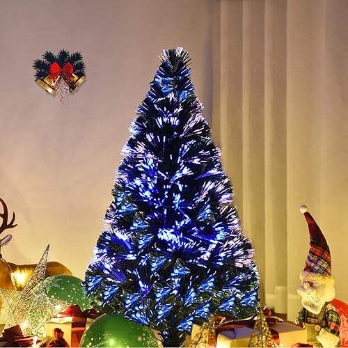 Miniatura 154 de Goplus Árbol de Navidad artificial de fibra óptica preiluminado, con luces LED multicolor y copos de nieve (6 pies)