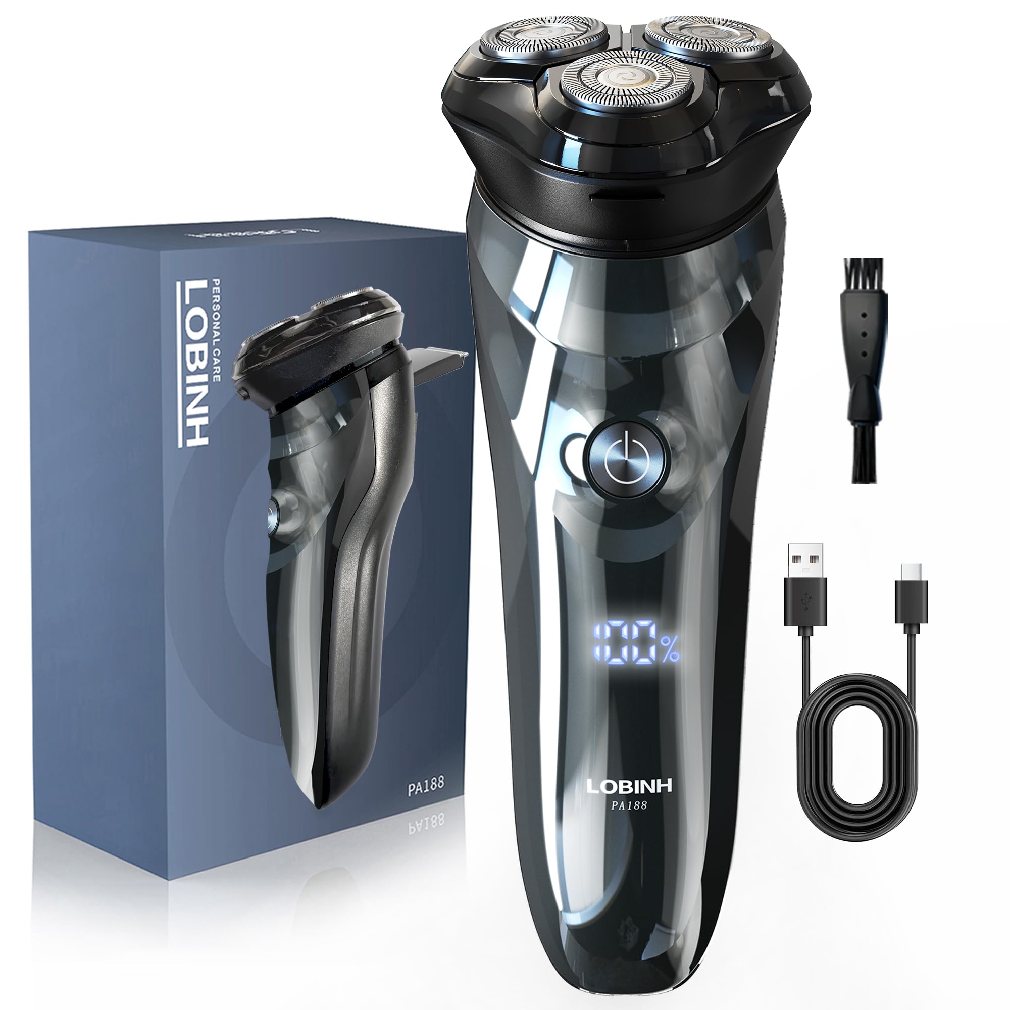 LOBINH Electric Shaver for Men, 100% Washable Rechargeable Waterproof Electric Razor Wet & Dry Shaving with Pop-up Trimmer, 1 Hour Fast Charging, 4D