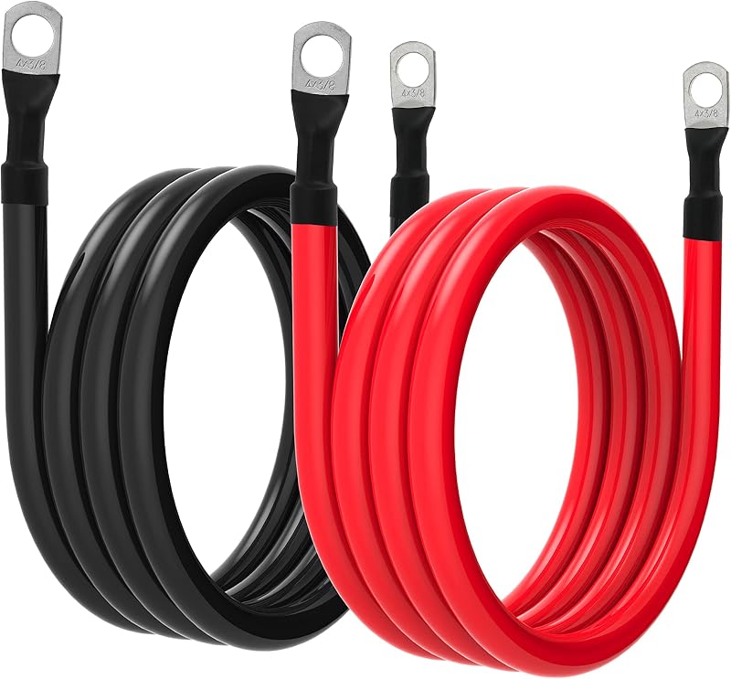 Cabo de bateria 4 AWG TUELETFU com terminais de 3/8 in e 1,83 m – vermelho e preto