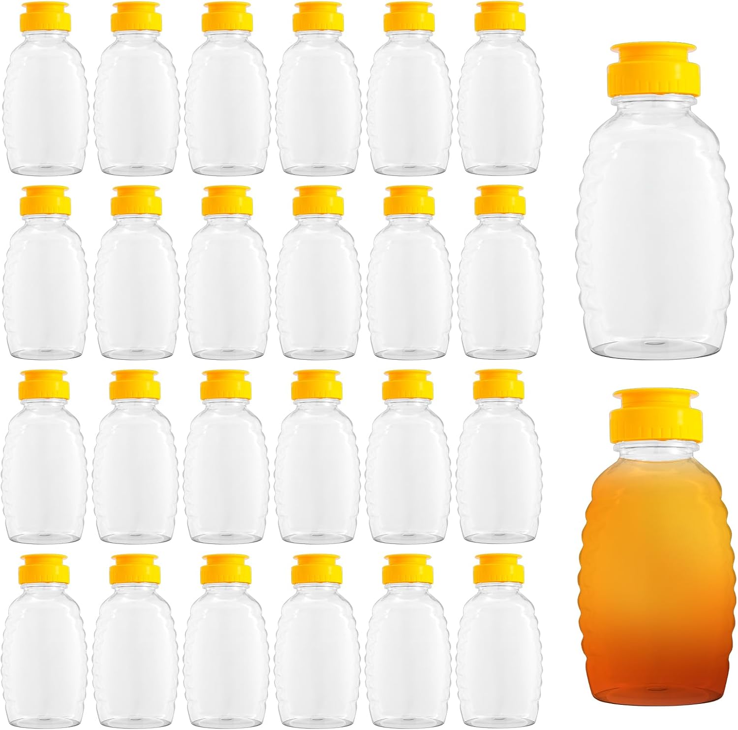 24 Pcs 12oz Clear Plastic Honey Bottles, Squeeze Honey Flip Lids Leak Proof Honey Containers Holders, Refillable Honey Dispenser for Storing and Dispensing