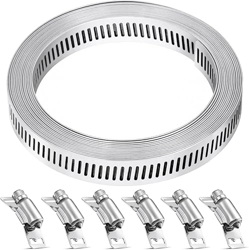 Abrazadera de manguera, 8.5 pies, kit surtido de abrazaderas de manguera de acero inoxidable con 6 sujetadores, abrazaderas de manguera de engranaje