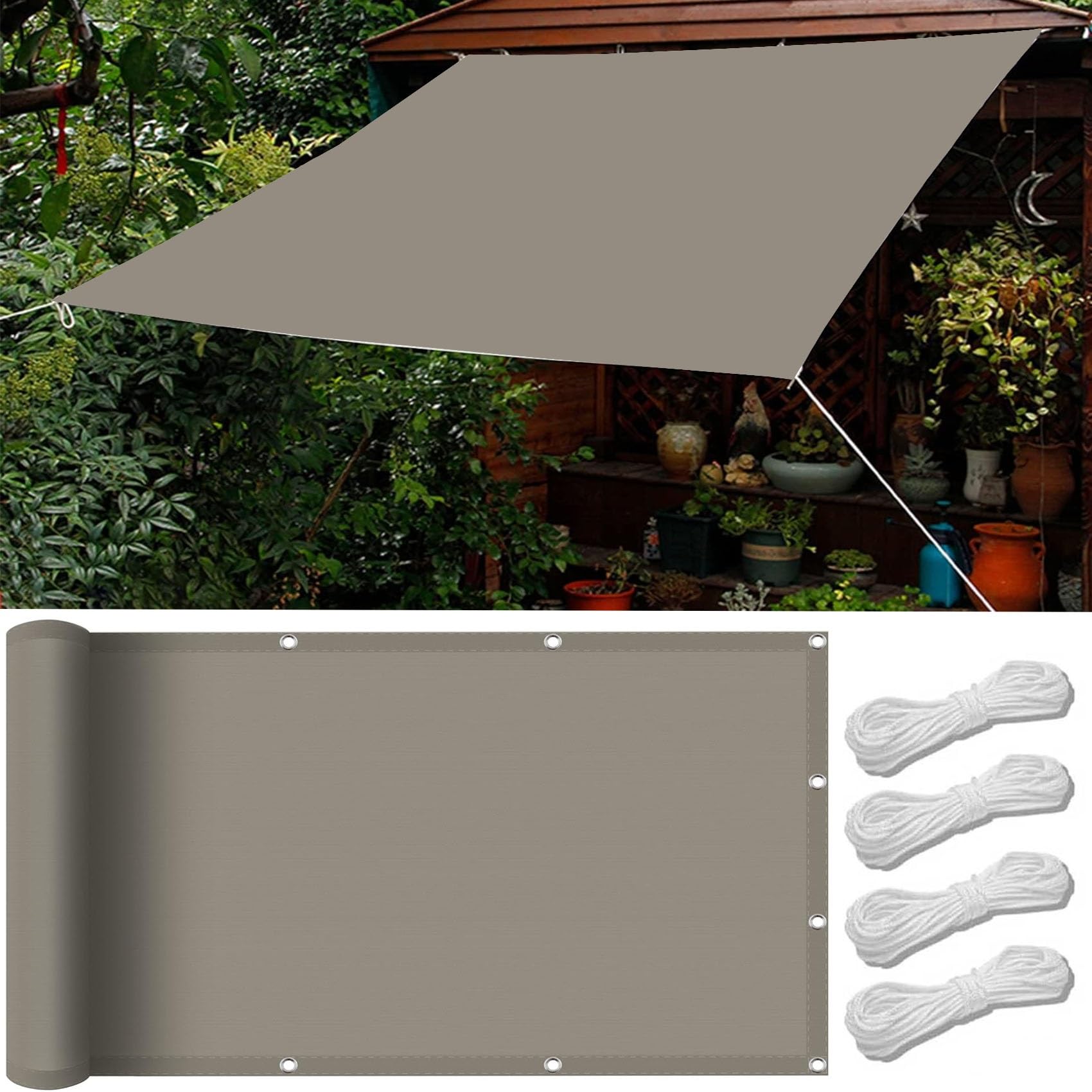 KLGFBDC Waterproof Rectangular Sun Sail Awning 5.5x10m Windproof & Water Repellent UV Protection for Garden Patio & Camping Durable Eyelets Khaki Color