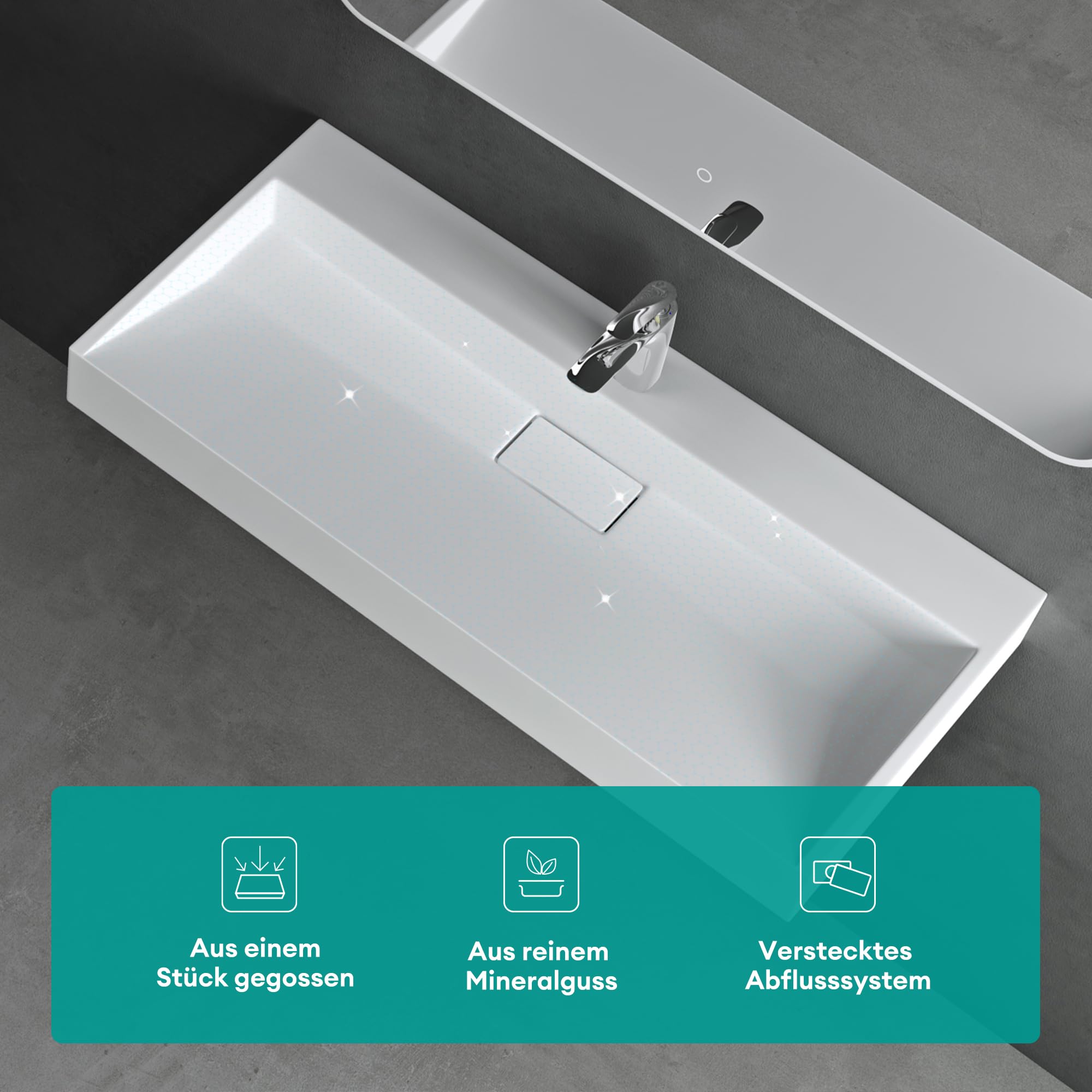Mai & Mai Lavabo sobre Encimera Lavabo Suspendido Baño | Rectangular | Blanco Mate | Mármol Fundido | 70x46x11cm | 1 Orificio para Grifo con Válvula de Desagüe | Colossum19
