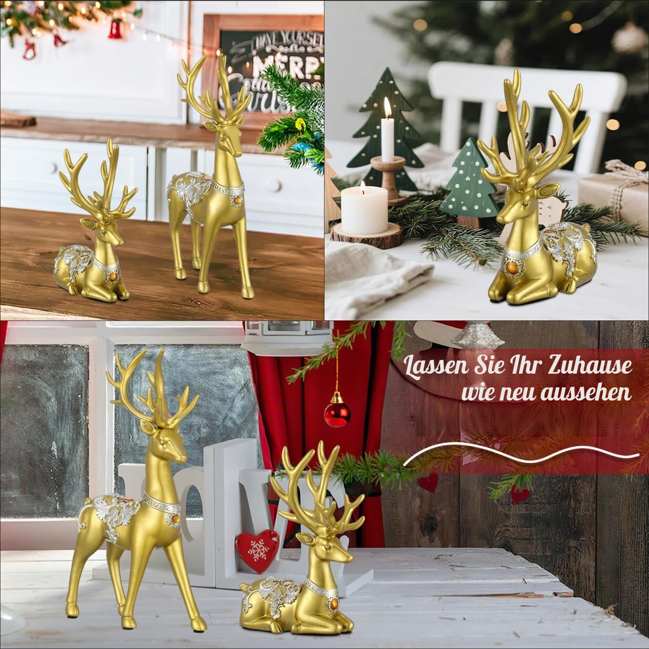 Operitacx 4 StüCk Hirsch Deko Weihnachten Gold, Rentier Figur Weihnachtsdekor FüR Eingangstisch, Wohnzimmer, Schlafzimmer, BüRo – Weihnachtsdekorationen