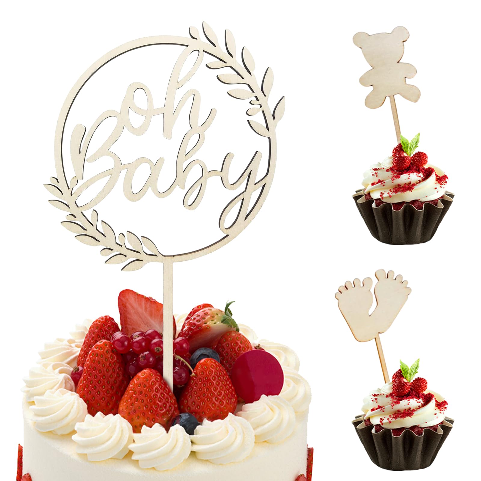 Decorazioni Torta Battesimo - 24 Pezzi Cake Topper Orsetto Per Baby Shower E Feste