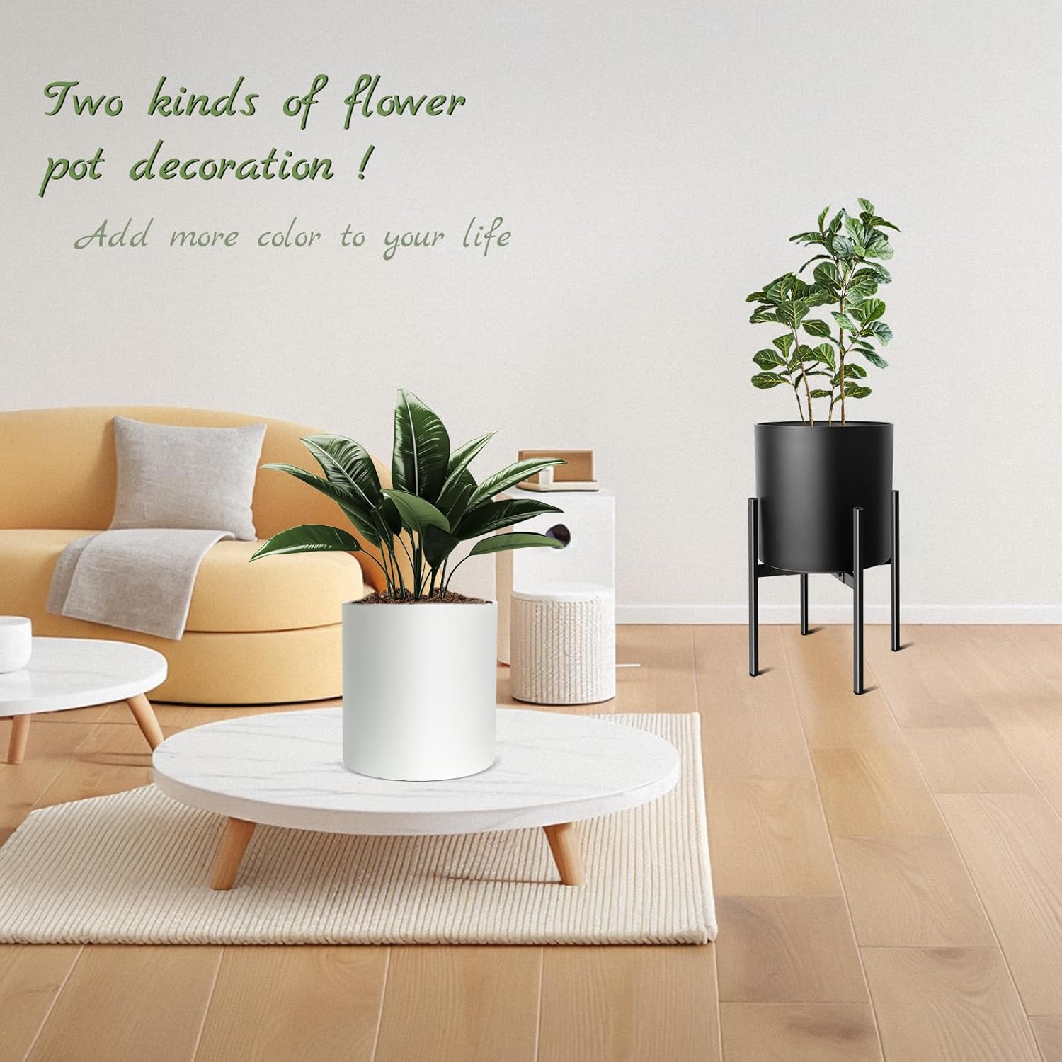 Flower Pot Large Indoor Cylindrical Plastic Planter with Drain Hole and Stopper (Black, 10 Inch)