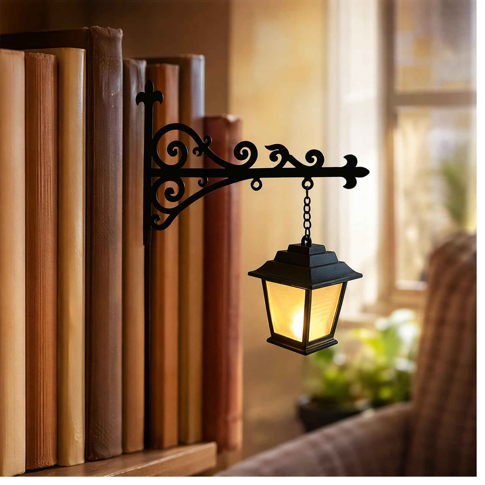 Vintage Ghost Bookshelf Lantern, Warm LED Mini Hanging Nightlight, Portable Reading Lamp, Spooky Halloween Ornament for Shelf & Indoor Tabletop Decor (N)