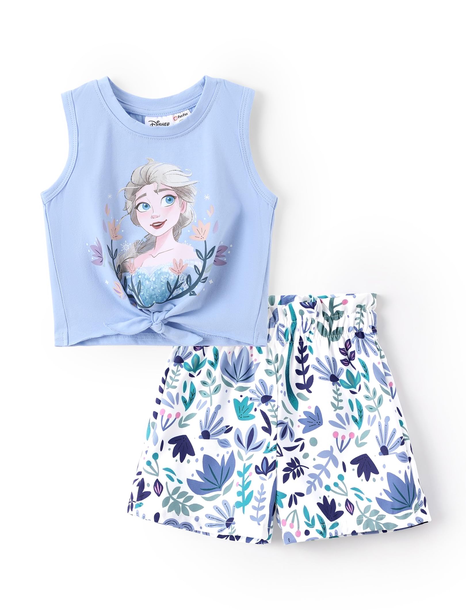 Disney Princess Toddler Girls 2-Piece Outfit Sleeveless Tie Knot Tank Top Elastic Girls Summer Short Clothing Sets