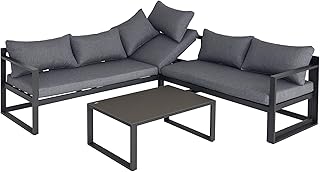 Outsunny Juego de muebles de jardín de 3 piezas, 4 niveles, ajustable, conjunto de asientos con mesa auxiliar, sofá con cojín, para exteriores, aluminio, color gris