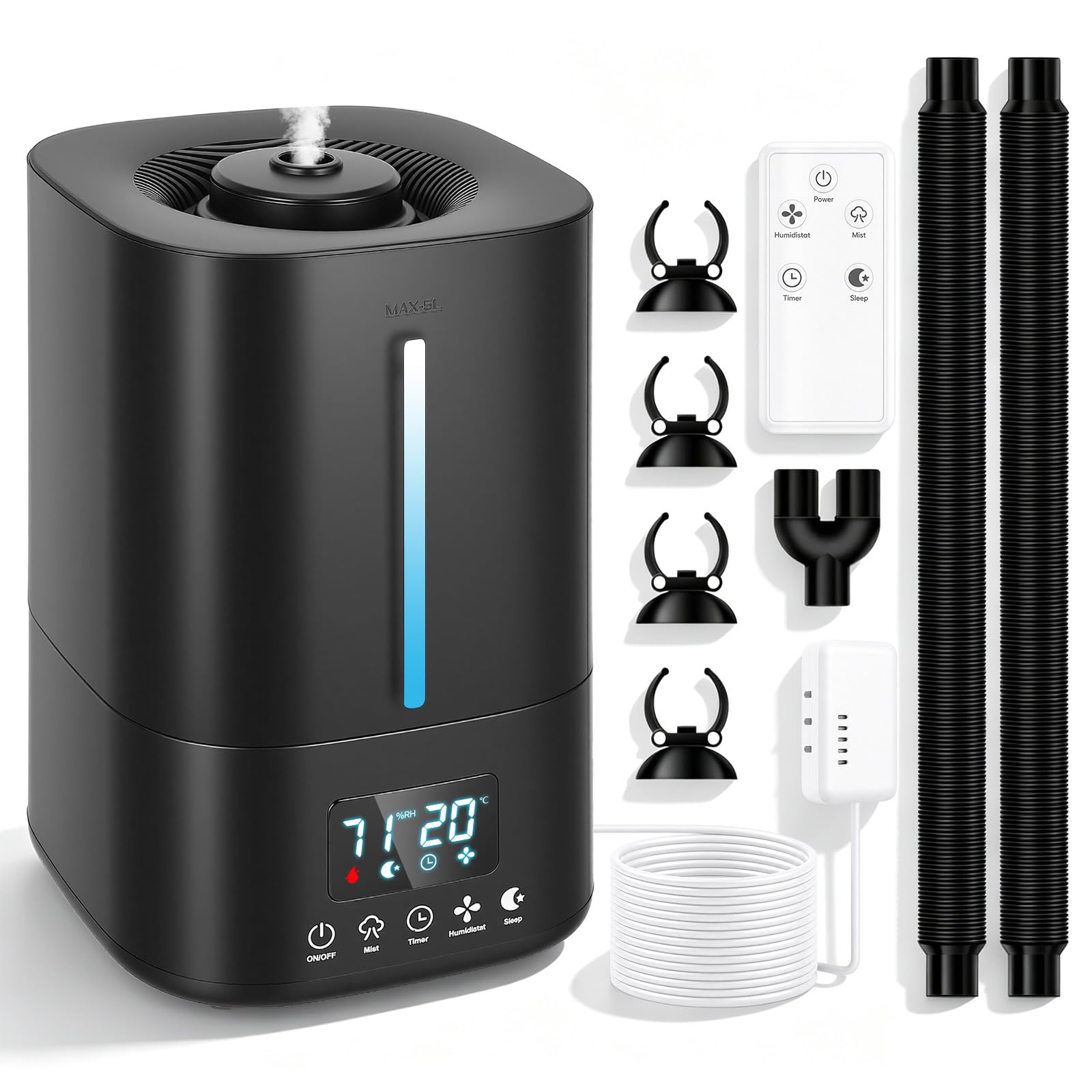 Humidificador para reptiles y plantas, humidificador de terrario de 5 litros con mando a distancia, temporizador y modo de sueño, salida de niebla de 3 niveles, humidificador de relleno superior para