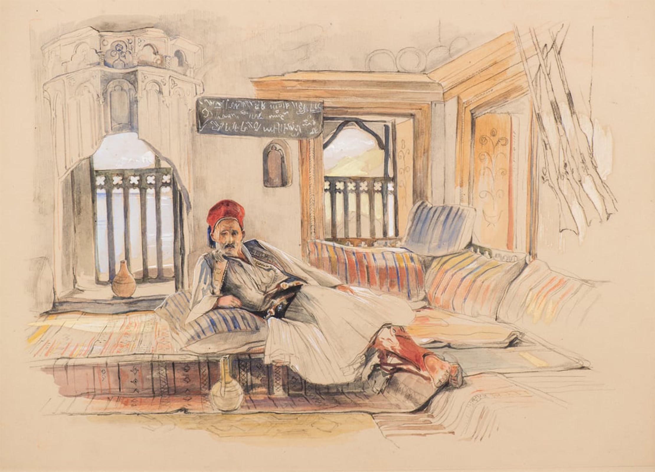 POSTERIIk Vintage Classic Picture Landscape Artwork an Eastern Interior by John Frederick Lewis Portrait Canvas Painting for Office Home Decor 60x90cm