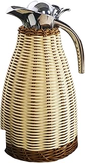 イミテーション・ラタン籐ケトル、ステンレス魔法瓶、魔法瓶、手編み、コーヒーポット、魔法瓶、魔法瓶、ラタンステンレス、魔法瓶、美しい保温性、ティーポット、多彩な編み模様、アルコール対応注ぎ口、太い取っ手 (2)