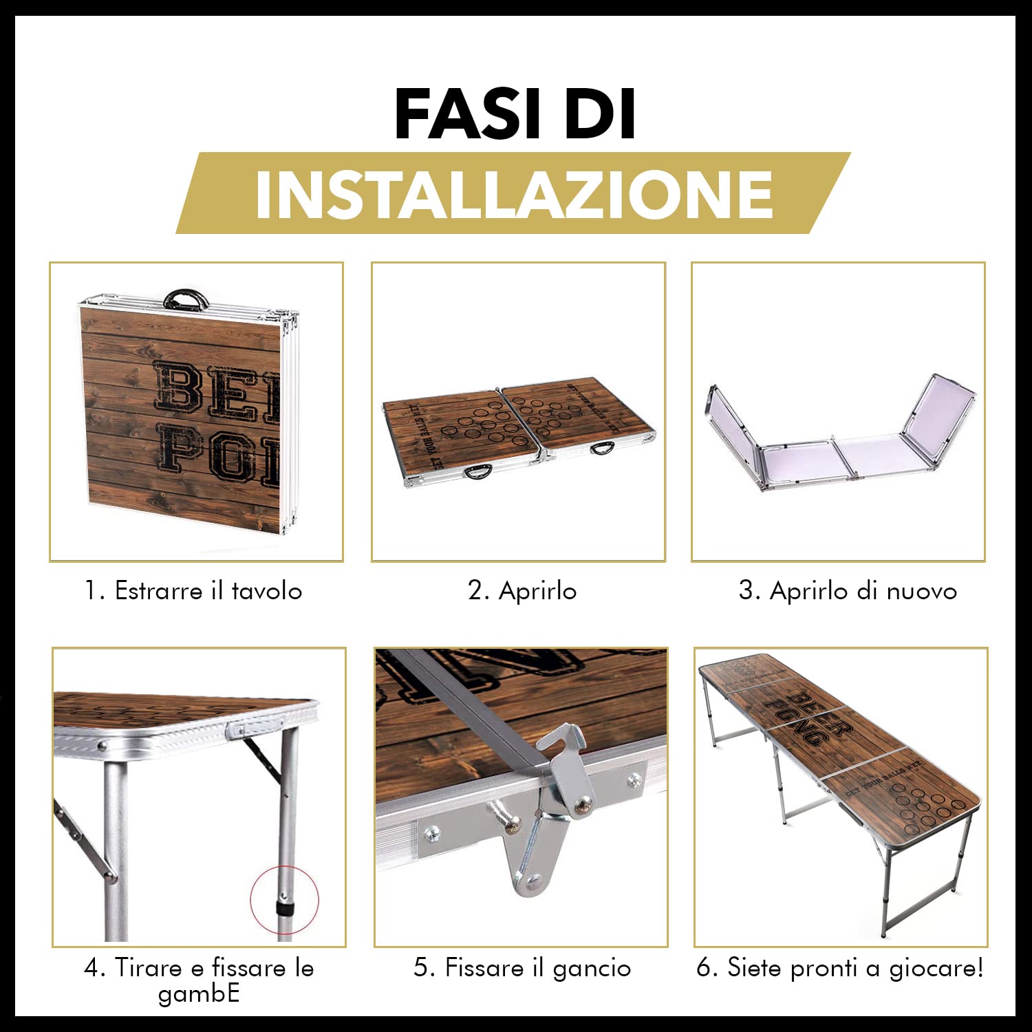 Original Cup® - Tavolo da Beer Pong® Ufficiale, Pieghevole e trasportabile con Rivestimento Impermeabile AntiGraffio - Approvato per i tornei di Beer Pong - Gioco da Bere per Feste Divertenti
