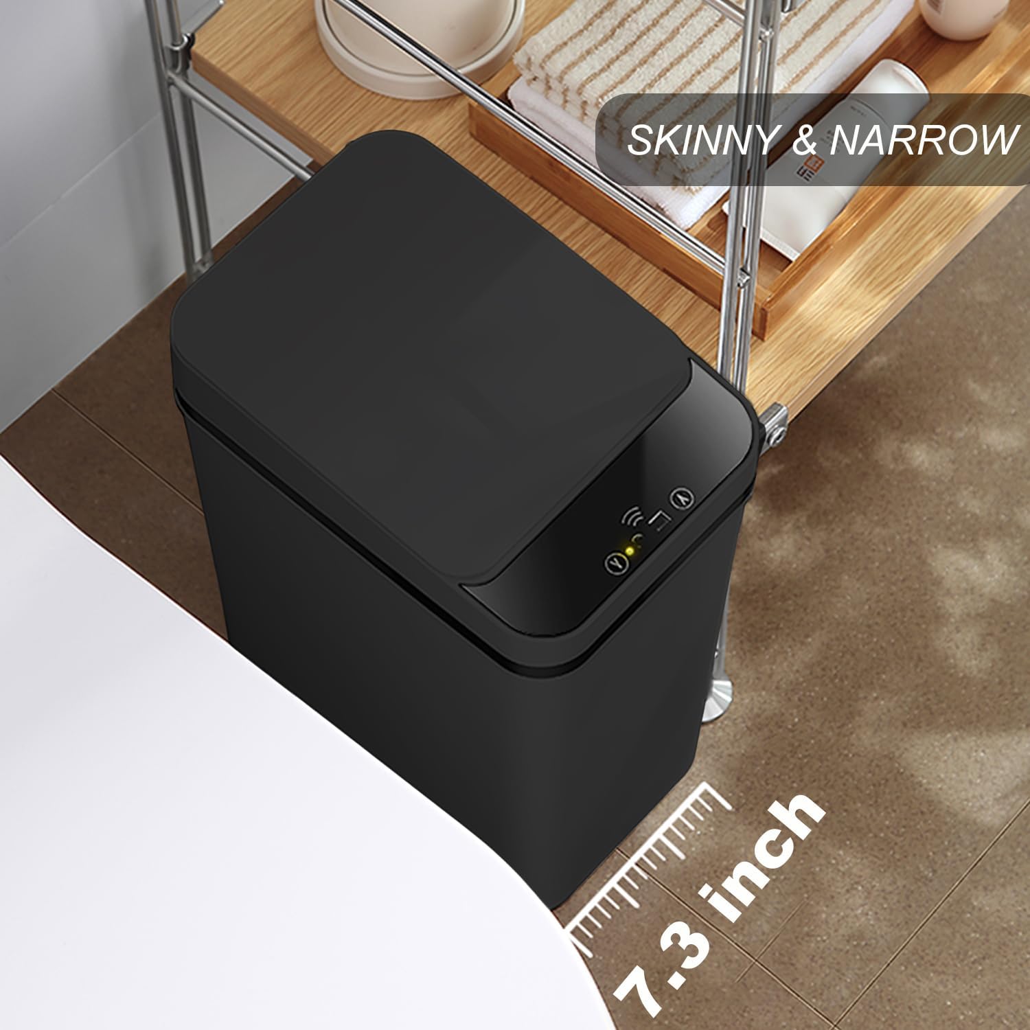 Black Slim Touchless Motion Sensor Trash Can with Lid