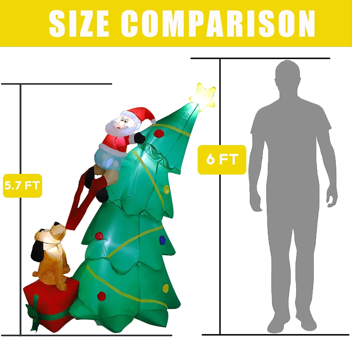 MorTime 5.7 FT Christmas Inflatable Santa Claus Clambing Tree, Blow up Lighted Xmas Yard Decor with LED Lights for Christmas Outdoor Yard Party Shopping Mall Decorations