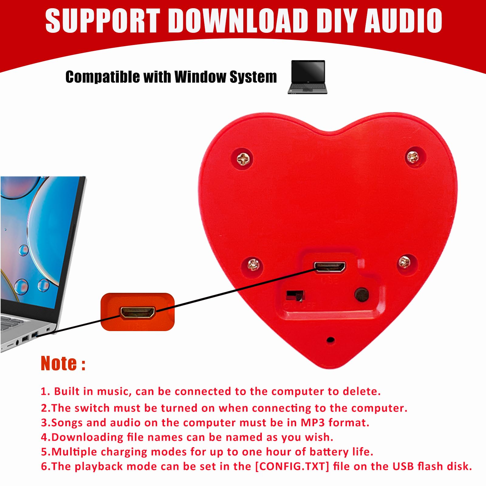 16 Minütiger Diktiergerät, Unterstützt das Herunterladen von Soundrekorder-Chips-Modul für Stofftiere, Weihnachts,Valentinstag-Plüschtiere,Manuelle DIY-Kreativgeschenke für Jungen und Mädchen (rot)