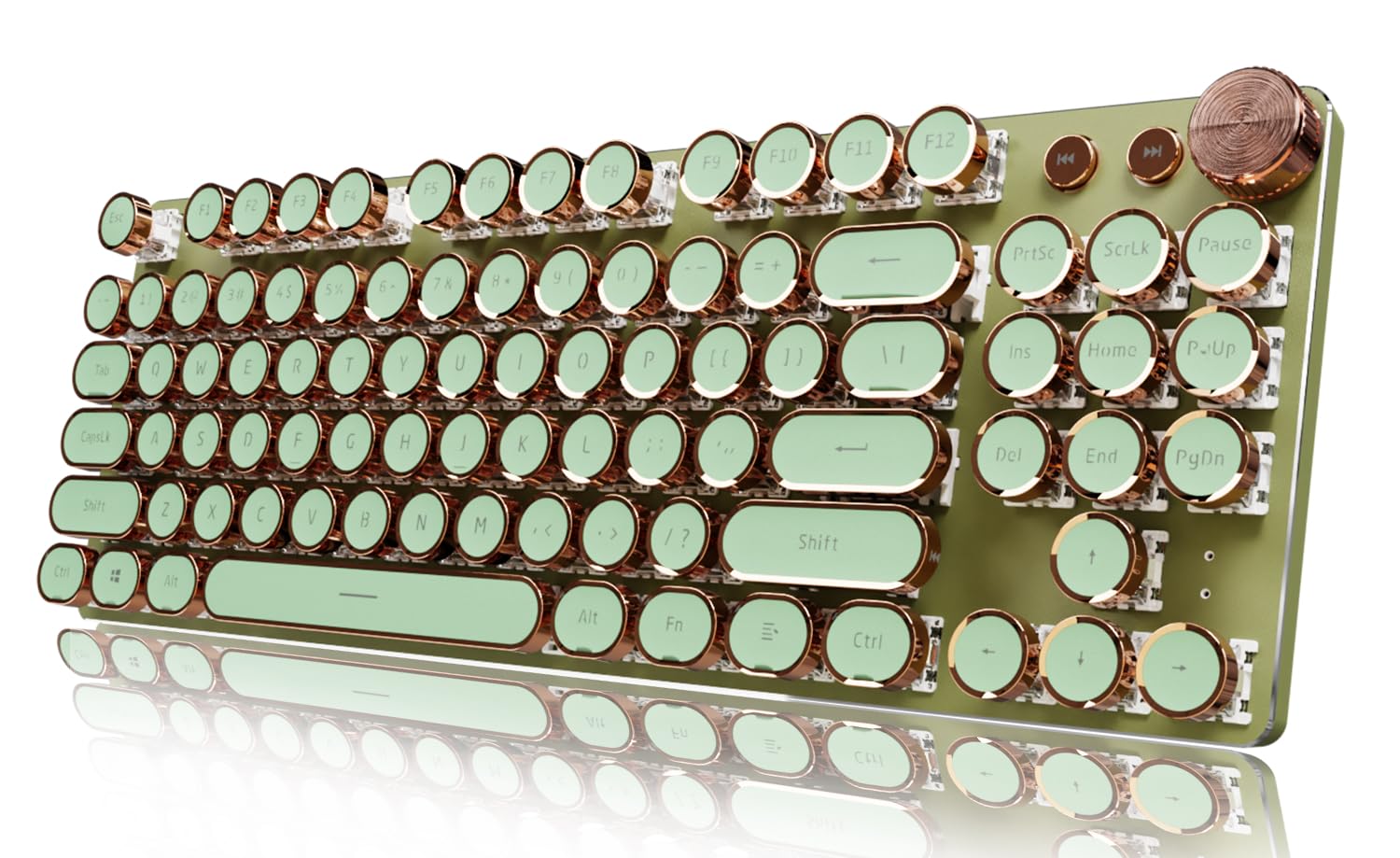 EWEADN V20 Typewriter Mechanical Keyboard, 87 Backlit Keys, Media Control Button, Cable and BT5.0/2.4G Typewriter Style Pink for Windows/Mac/PC