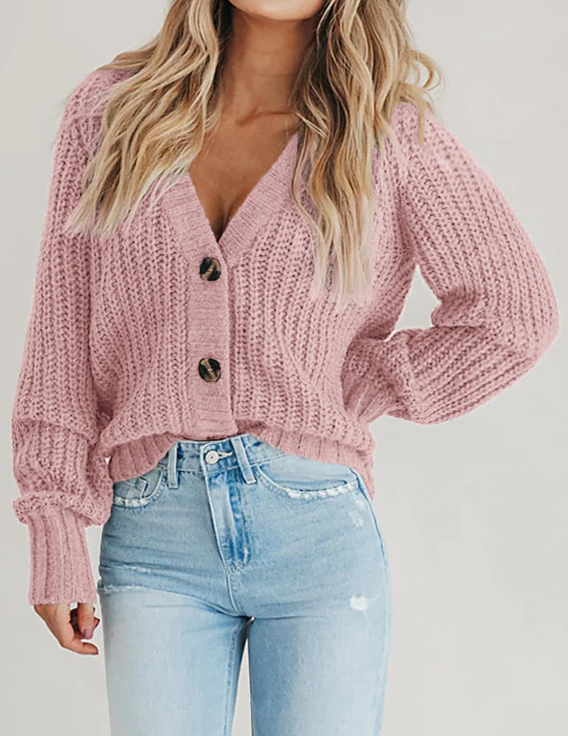 Zeagoo Women's 2026 Fall Chunky Knit Cardigans Open Front Long Sleeve V Neck Button Loose Cardigan Sweaters - Image 2