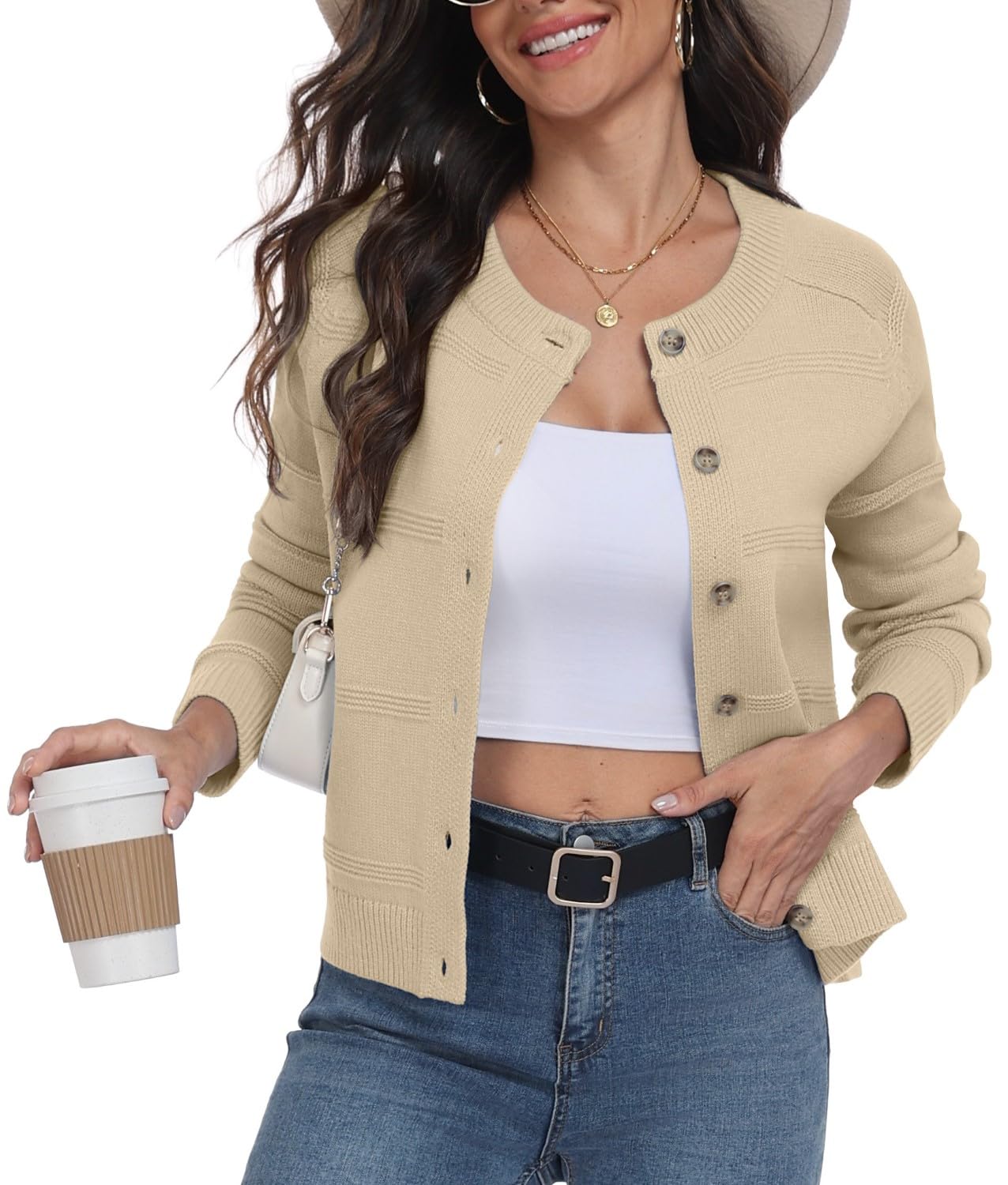 PrinStory Cardigan da donna UK in maglia a trecce a maniche lunghe con bottoni sul davanti maglione aperto sul davanti elegante capispalla