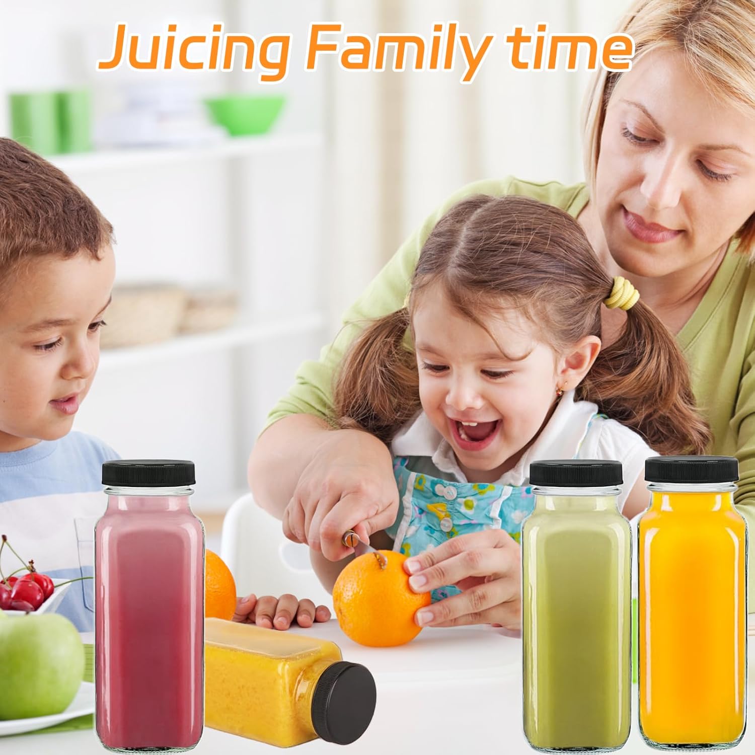 3 Pack 8oz Glass Juice Bottles with Lids, 250ml Reusable Glass Juicing Bottles, Square Drinking Jars Drink Containers with Caps for Water, Milk, Ginger, Kombucha, Beverages - Image 4