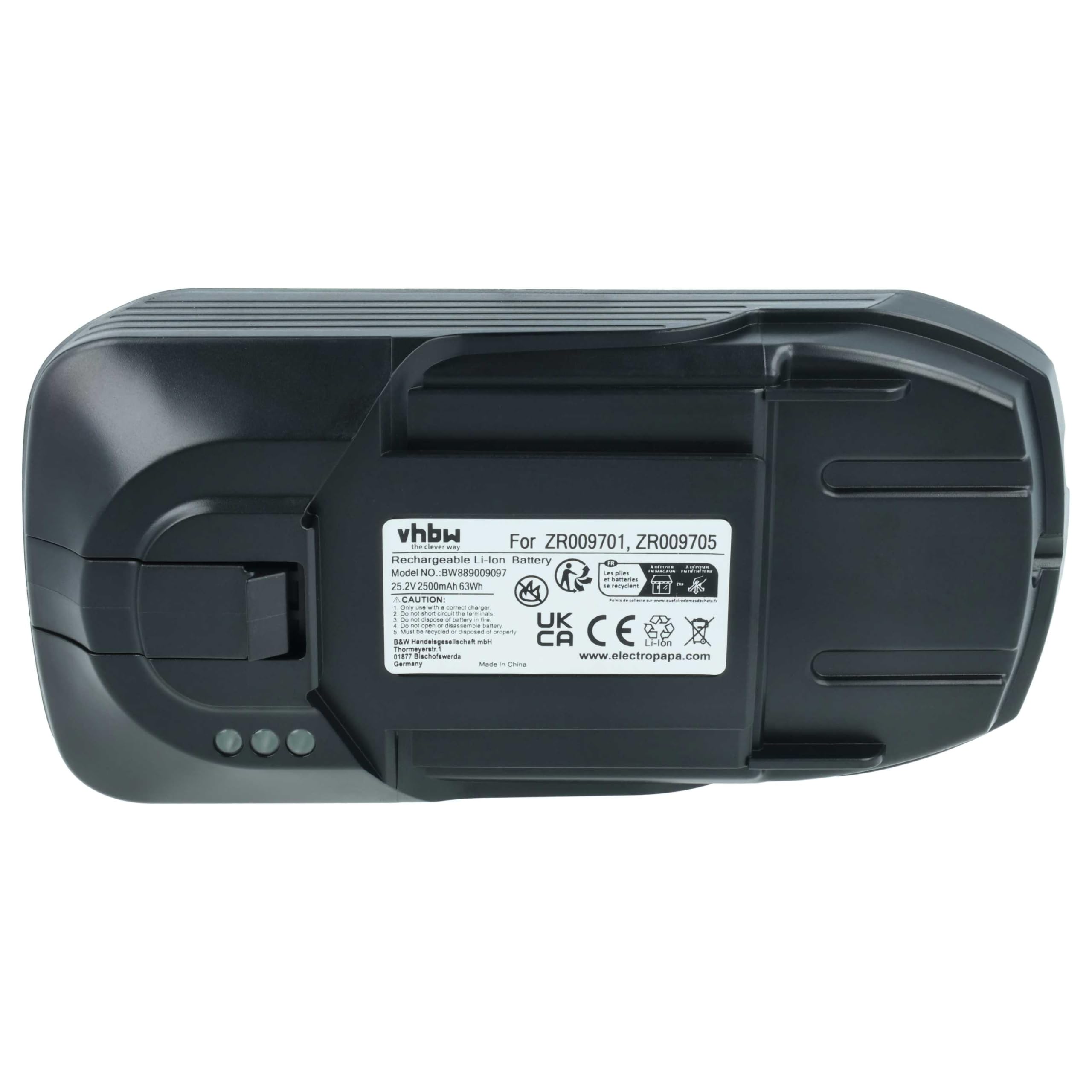 vhbw batteria compatibile con Rowenta RH98A7WO/4Q2, RH98A7WO/4Q3, RH98A8, RH98A8WO/4Q0, RH98A8WO/4Q2 home cleaner (2,5Ah, 25,2V, Li-Ion)