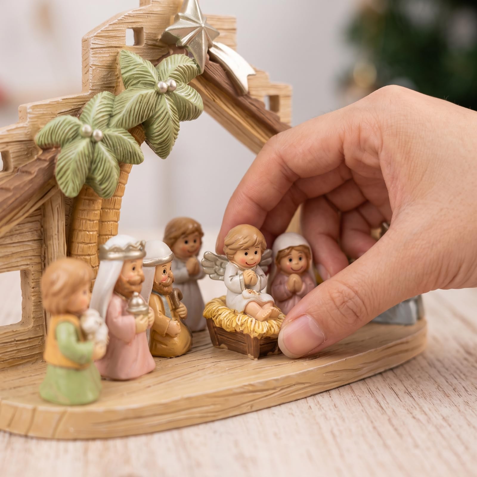 rockible 11 Pièces Crèche avec Étable Décorative | Peinte à la Main, Rustique, Décoration, Collectionneurs