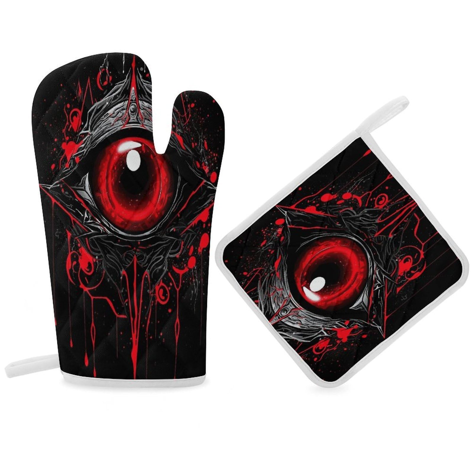 Fodpand Women's Style Eye Of Hell Oven Mitts And Pot Holders Sets,Oven Gloves For Kitchen Oven Mitts And Potholders For Baking Cooking Grilling Apartment Essentials