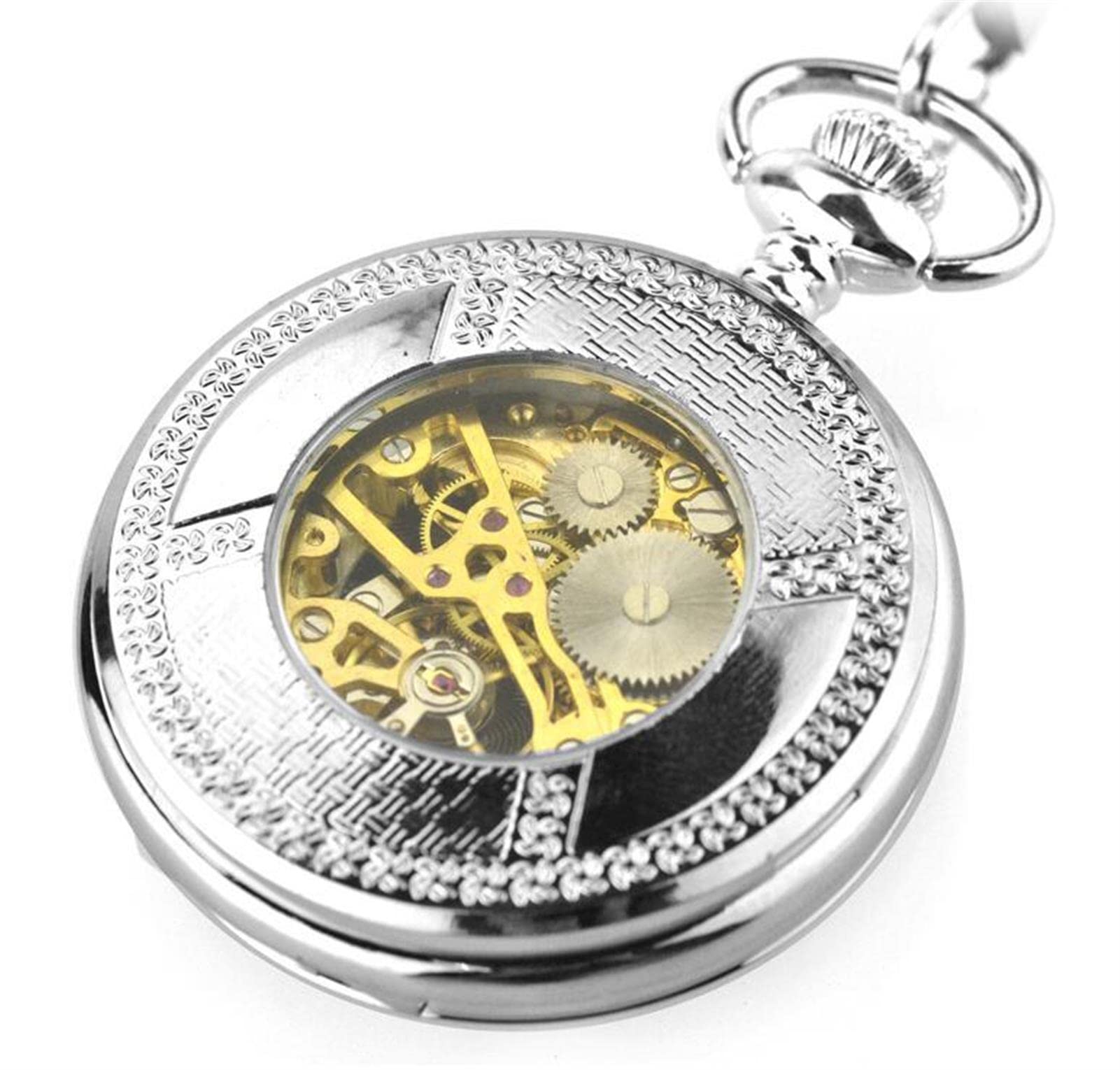 Collar de Reloj de Bolsillo mecánico Vintage para Hombres y Mujeres, diseño de Esqueleto con números Romanos, Elegante Reloj de Pared Tallado