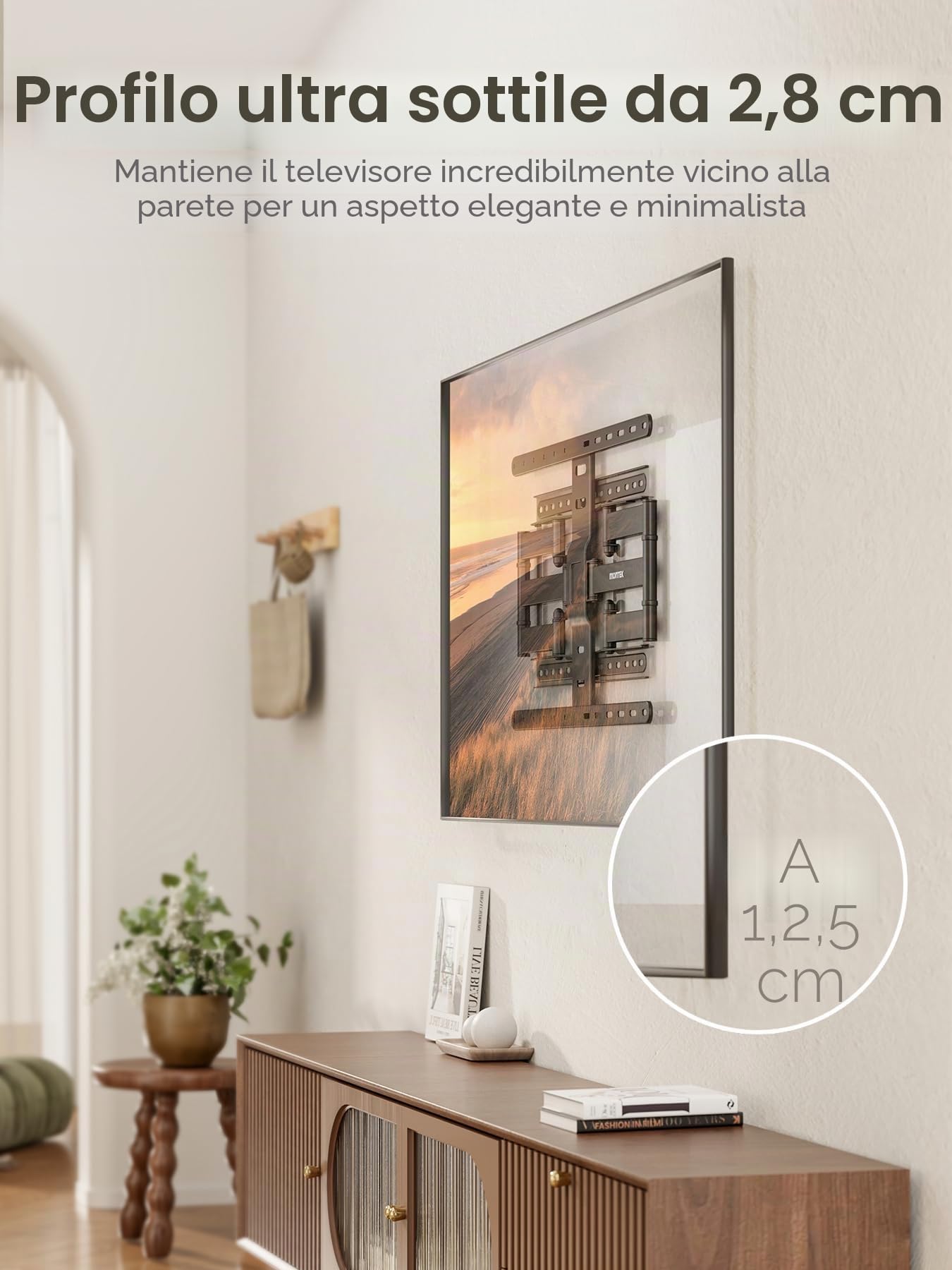 monTEK Supporto per TV ultra sottile per la maggior parte dei televisori da 43 a 90 pollici, supporto TV sottile da 1,1", doppio orientamento, inclinabile, max. VESA 600 x 400 mm, fino a ~60 kg