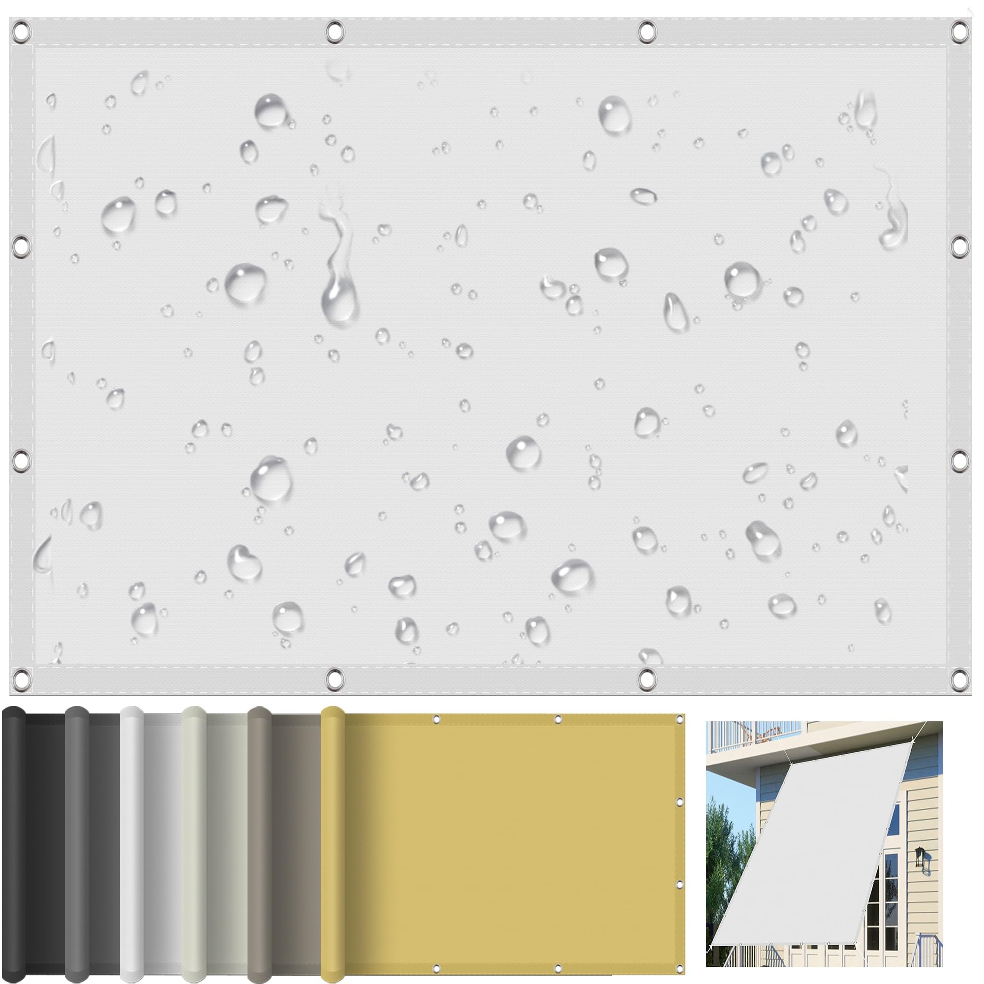 Sonnensegel Wasserdicht Rechteckig mit Ösen 90 x 600 cm Garten UV Schattennetz 95% UV Schutz Reißfestes Polyester-Gewebe für Pflanze Pergola Zaun Balkon Außen Hof, Weiß
