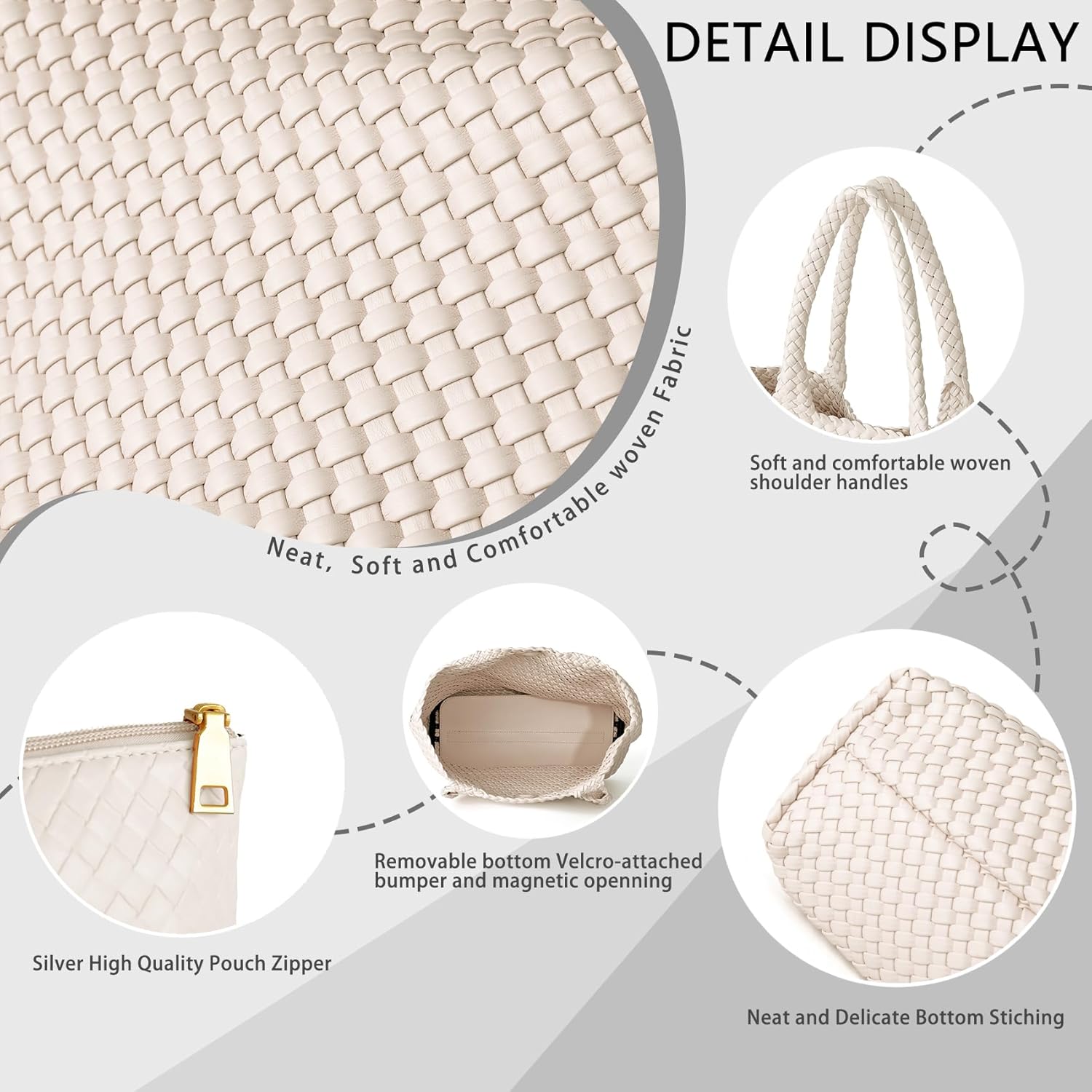 Woven Tote Bag for Women, Fashion Woven Bags for Women Vegan Leather Shoulder Handbags Large Summer Beach Travel Bag - Image 5