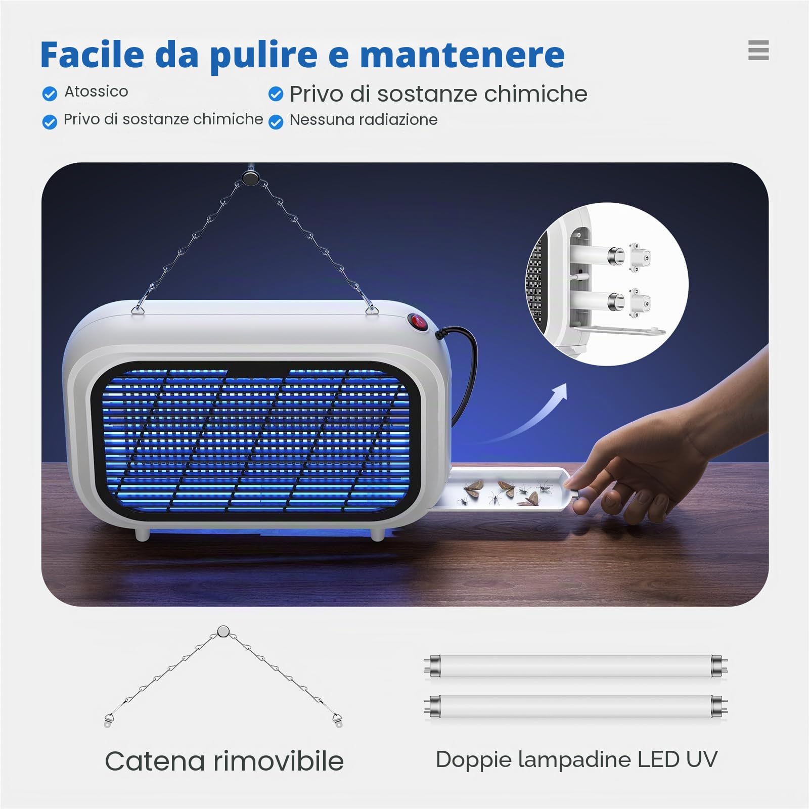Lampada Antizanzare Elettrica, 20W UV Zanzariera Elettrica, 2 UV LED Lampe Anti Moustique Eliminatore Elettrico di Insetti Acchiappamosche per Zanzare, Mosche, Cavo 1.5m