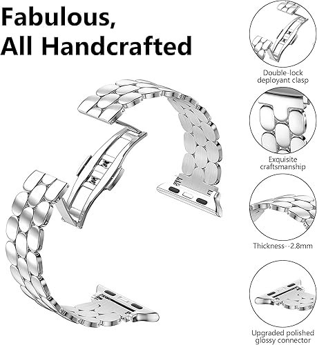 Miniatura 3 de TISIMO Compatible with Apple Watch Band 41mm 40mm 38mm 45mm 44mm 42mm WomenCute Stainless Steel Metal iWatch Band for iWatch Series