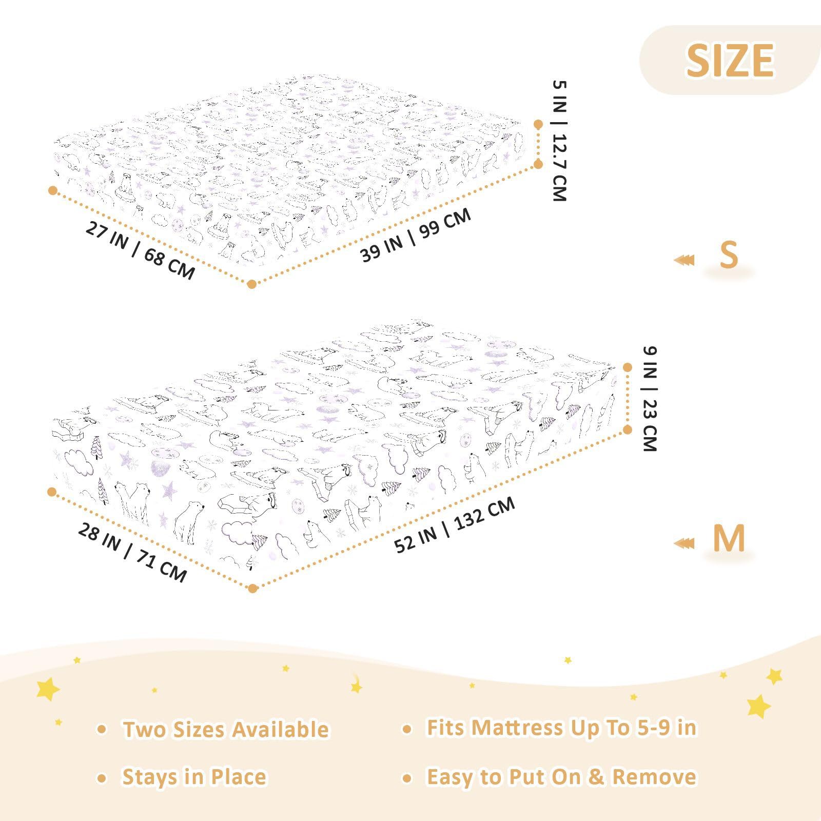 Lenzuola per culla in cotone morbido elastico viola divertente orso polare mussola biancheria da letto per culla per vivaio 1 confezione cuna de acolchonado 52x28