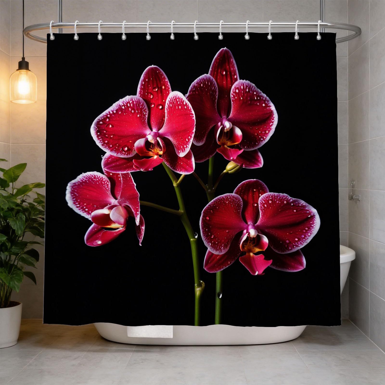 Hongduo 3D Orchid Shower Curtain for Stalls Bathtubs Zen Bathroom Decor Shower Curtain Set Polyester Fabric Waterproof 200x200cm/79X79 Inch with Hooks