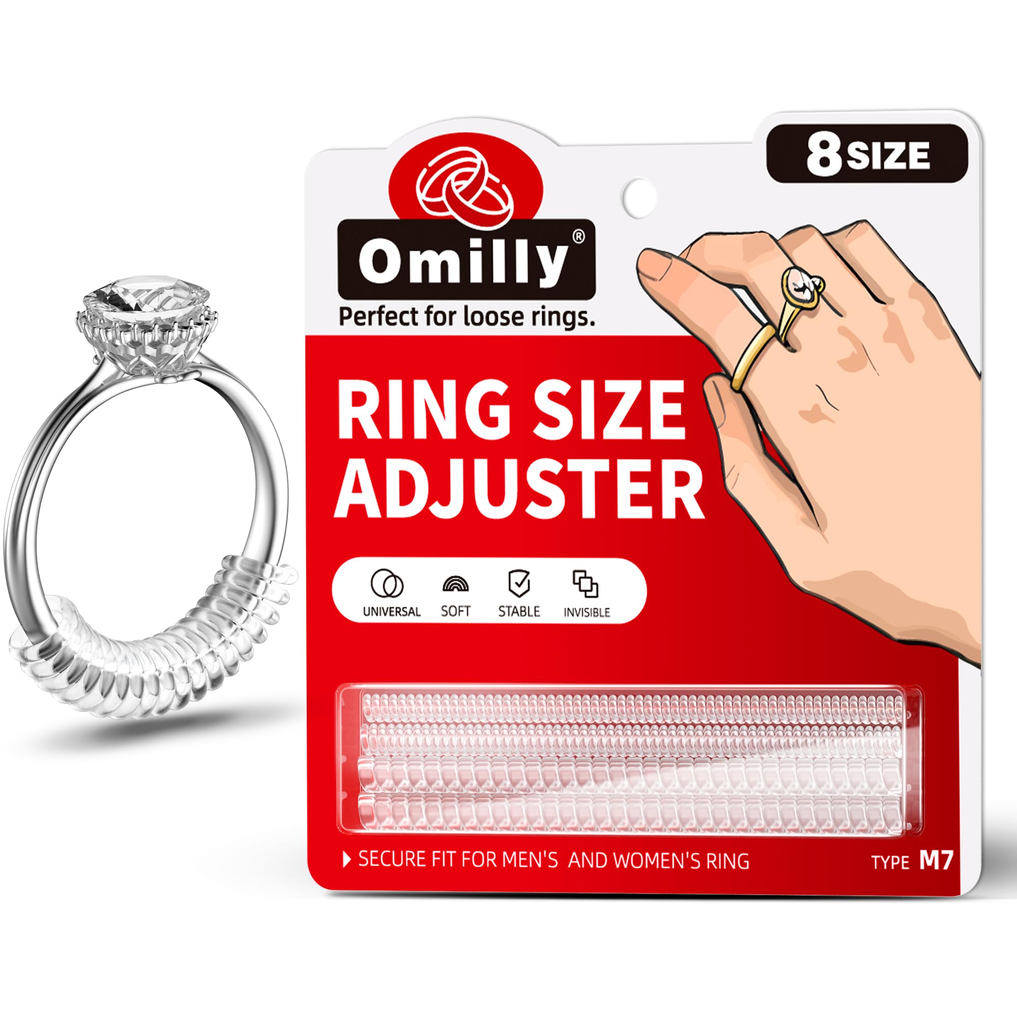 Ring Size Adjuster for Loose Rings, 8 Sizes Invisible Ring Guards and Spacers, Fits Ring Widths 1-10mm, Ring Resizer for Men's and Women's Jewelry