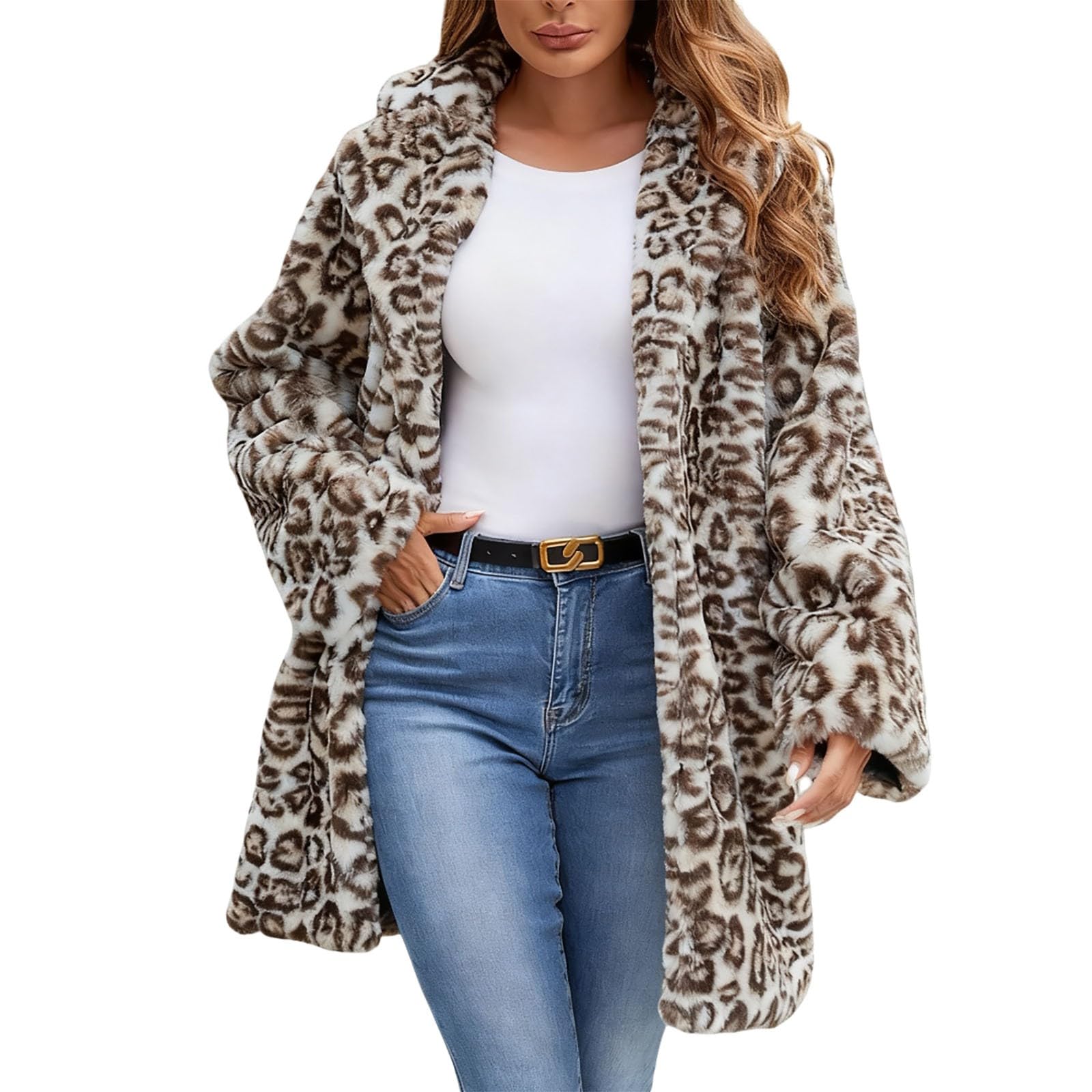 Chaqueta de piel sintética para mujer, abrigo de piel sintética con estampado de leopardo, abrigo de invierno de longitud media mullida, chaqueta de forro polar, chaqueta de felpa holgada, abrigo de