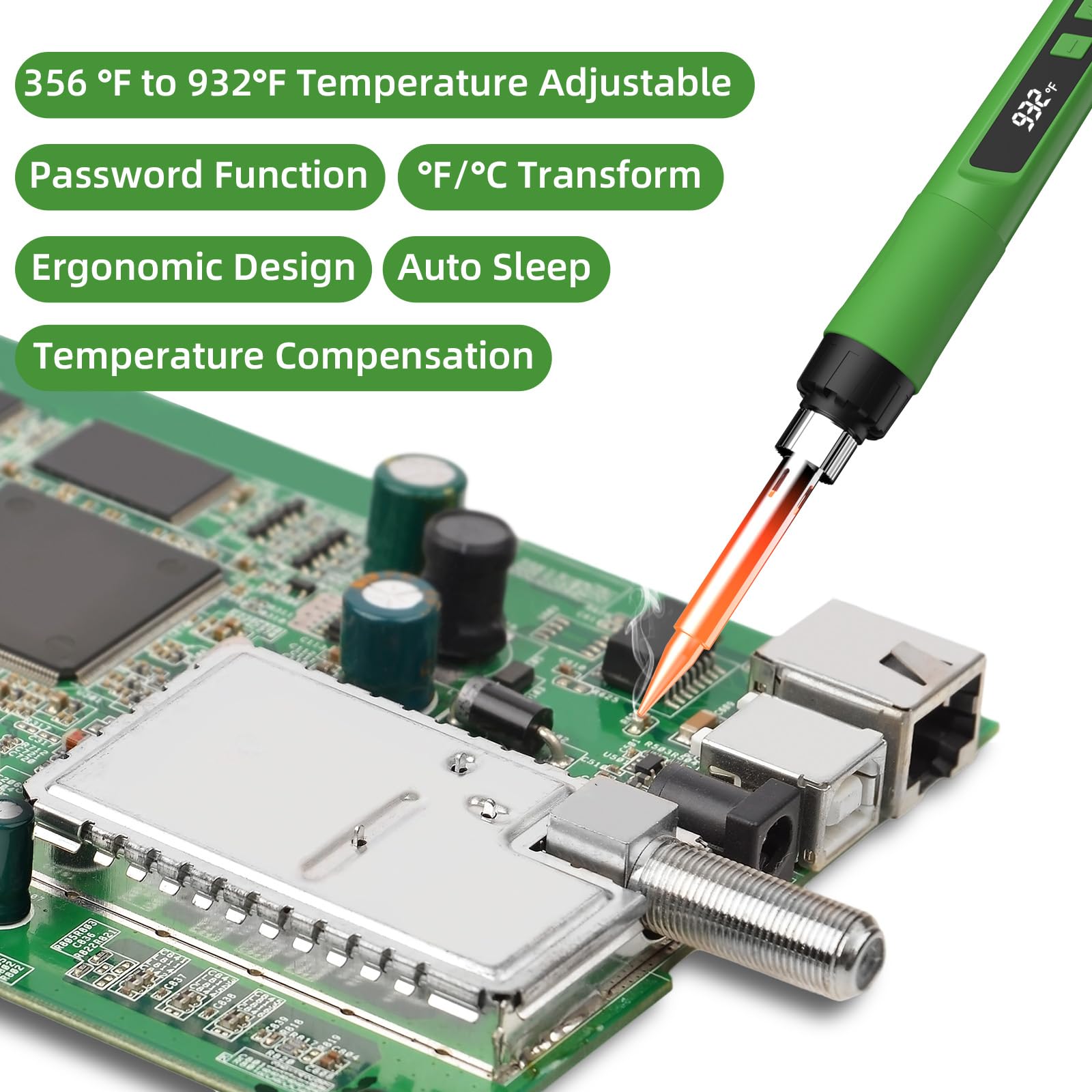 Kit de soldador, pistola de soldadura con pantalla digital para electrónica, verde militar