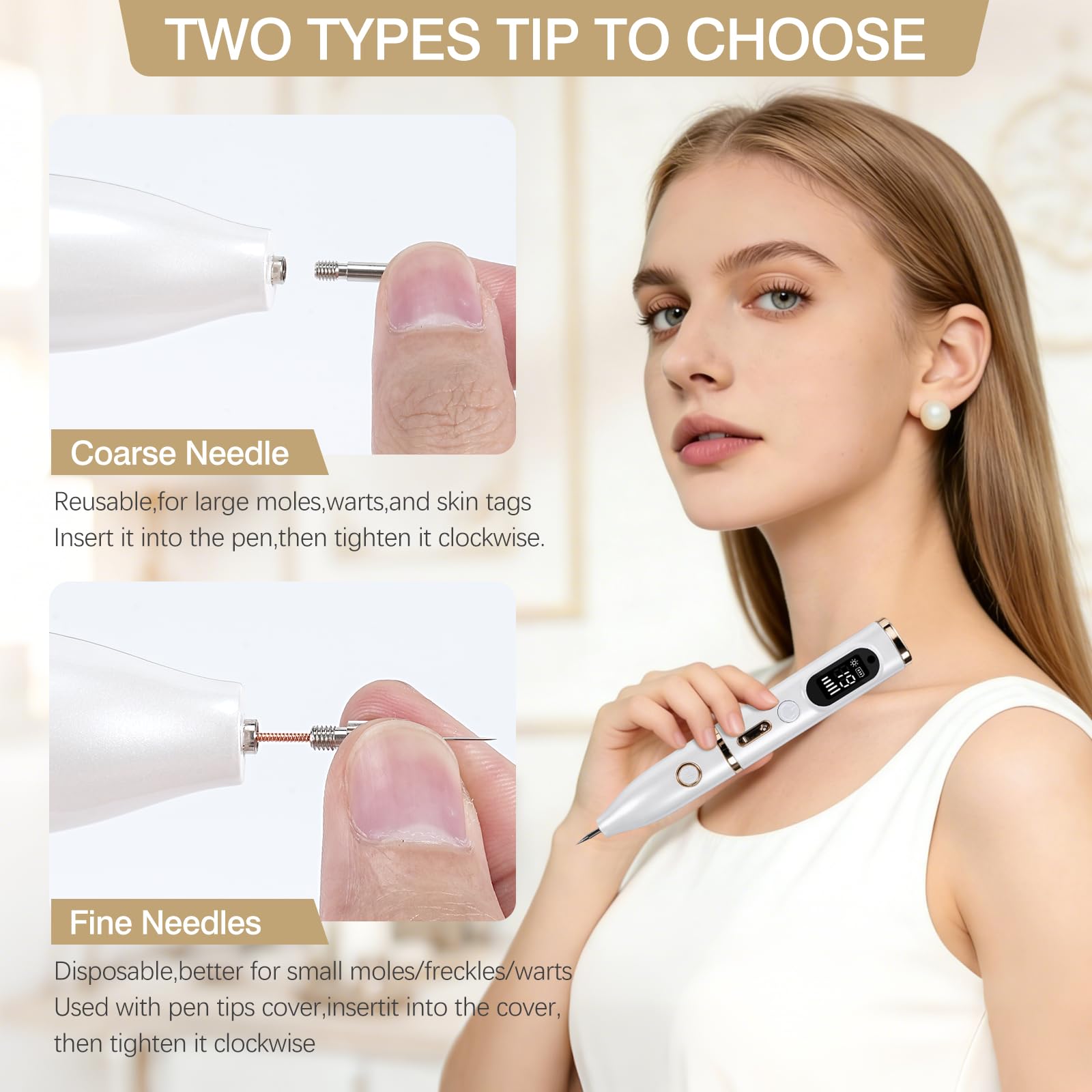 Enlèvement de Grains de Beauté Dissolvant Traitement Verrues Plasma Électrique Removal Pen avec 19 Niveaux de Puissance & LCD USB rechargeable pour Grains de Beauté, Verrues, Taches de Rousseur - 4
