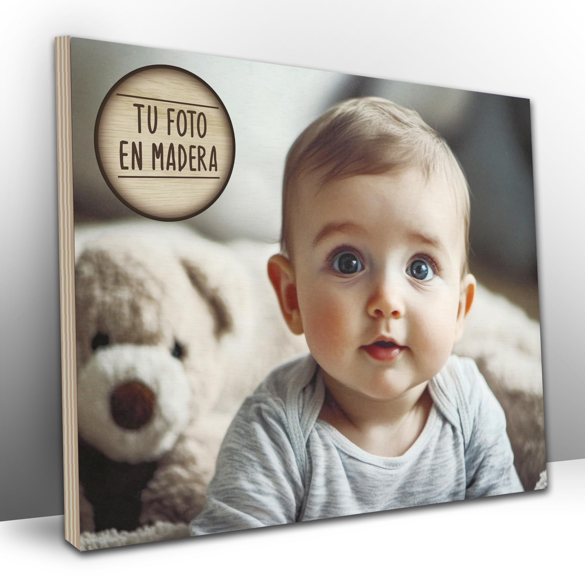 lafabricadelcuadro® Cuadro Personalizado con Foto en Madera – Foto Impresa en Madera Natural- 14 Tamaños Disponibles (50X50 cm)