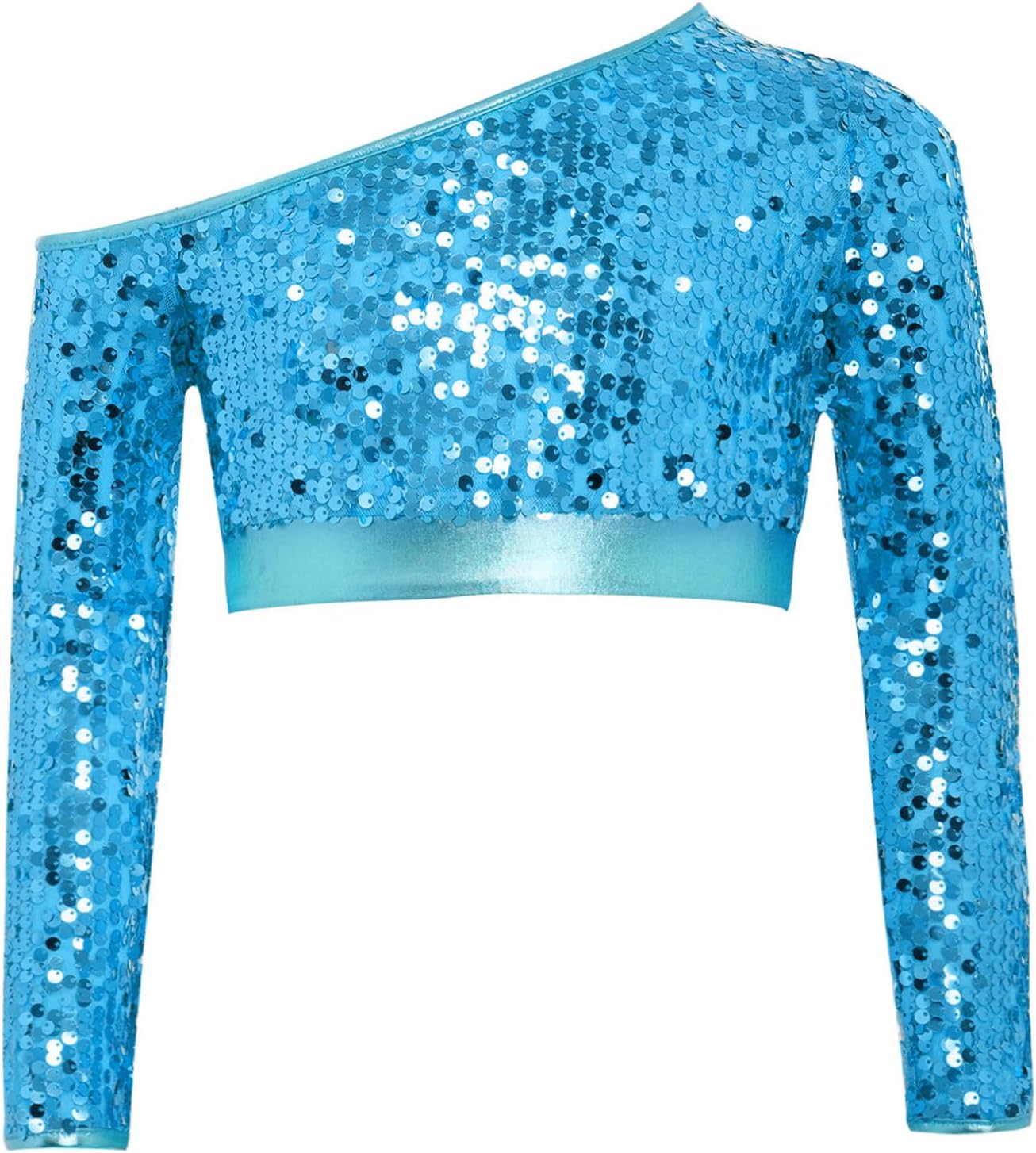 FEESHOW Girls 2Pcs Jazz Dance Outfit Sets School Performance Clothes Light Blue 8 Years