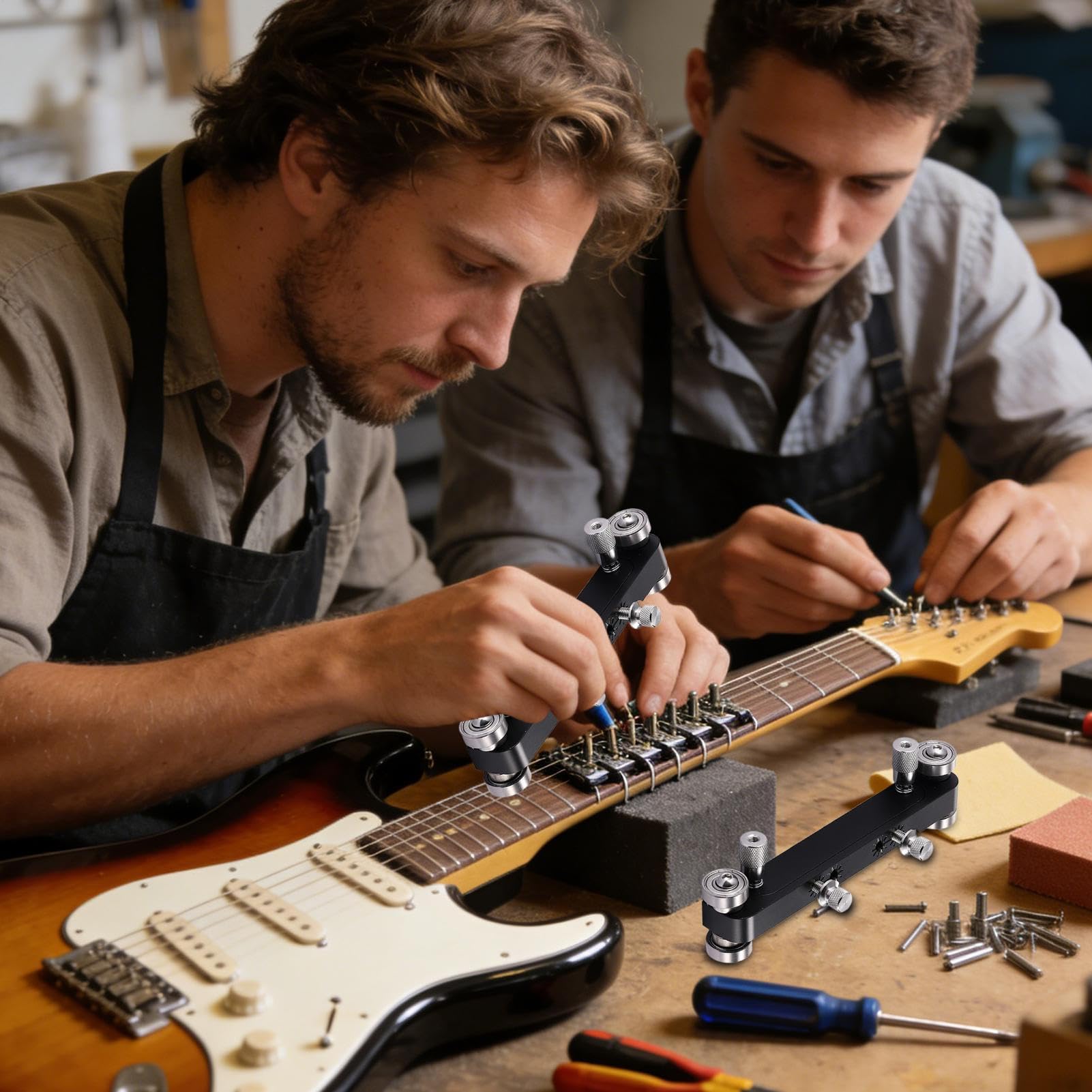 Nakrętka gitarowa i szlifierka mostkowa, regulowane narzędzie szlifierskie, profesjonalne narzędzie do szlifowania mostków gitarowych, do precyzyjnej pracy, warsztatu skrzypiec basowych