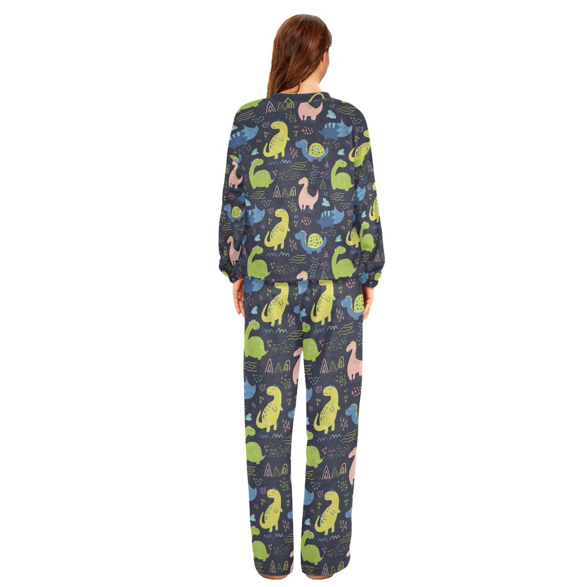 ALAZA Conjunto de pijama de forro polar para mujer, diseño de unicornio, manga larga, ropa de dormir de dos piezas, ropa de dormir térmica, pijama súper suave, talla S