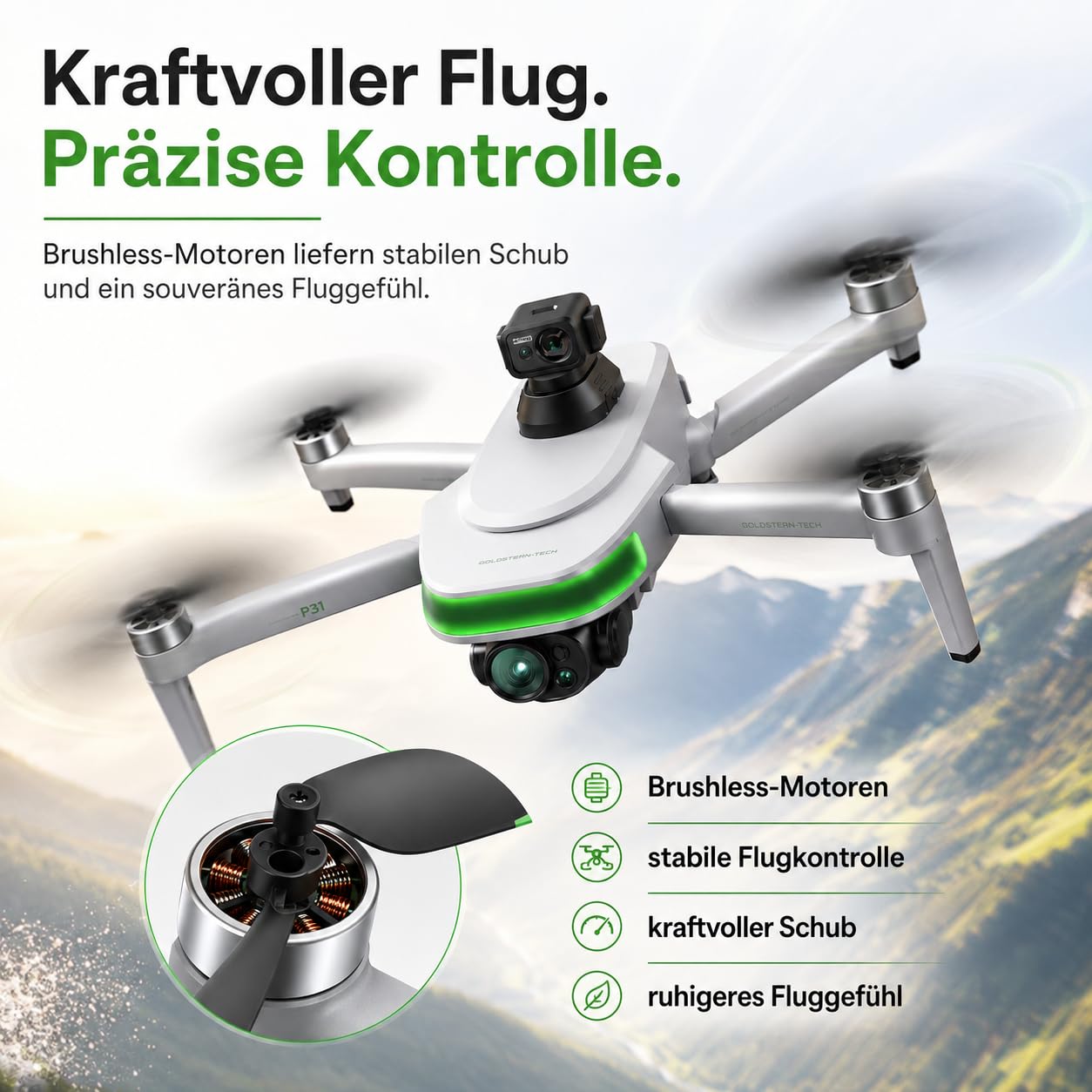 Kamera Drohne mit GPS und 8K Ultra HD, Follow Me, FPV Livebild, Auto Start & Landung, Gestensteuerung, Brushless Motoren, Faltbarer RC Quadrocopter
