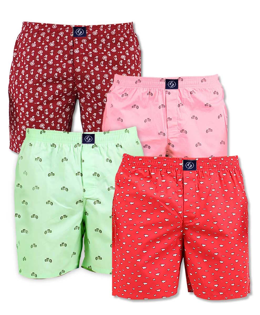Men's Multicolor Cotton Printed Regular Boxer Shorts (Pack of 4) New-MBD-08-XL