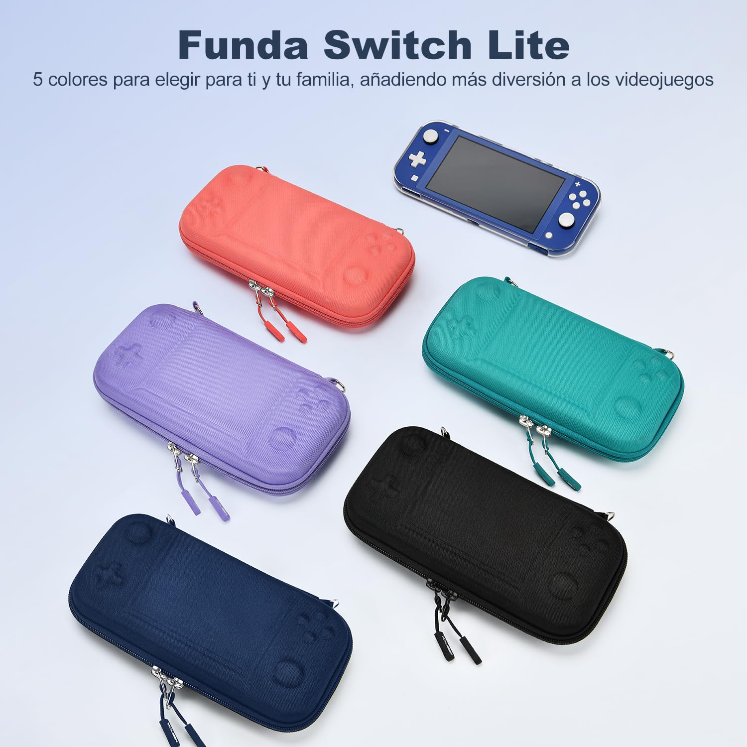 Younik Funda Switch Lite, Azul Accesorios NS Switch Lite 14 en 1, Carcasa de Transporte de Switch Lite, Estuche para Tarjetas de Juego, 2 Protectores de Pantalla, 6 Grips para el Pulgar, Colgante