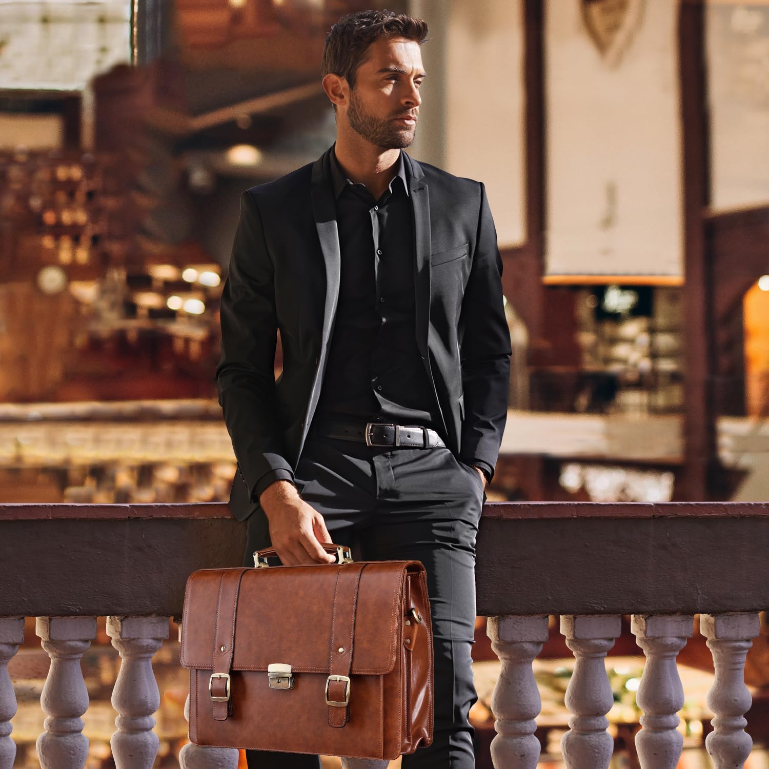 Banuce Leather Briefcase for Men Legal Attorney Lawyer Briefcase Attache Case for 15.6 Inch Laptop with Lock Detachable and Adjustable Strap Vintage Brown - Image 2